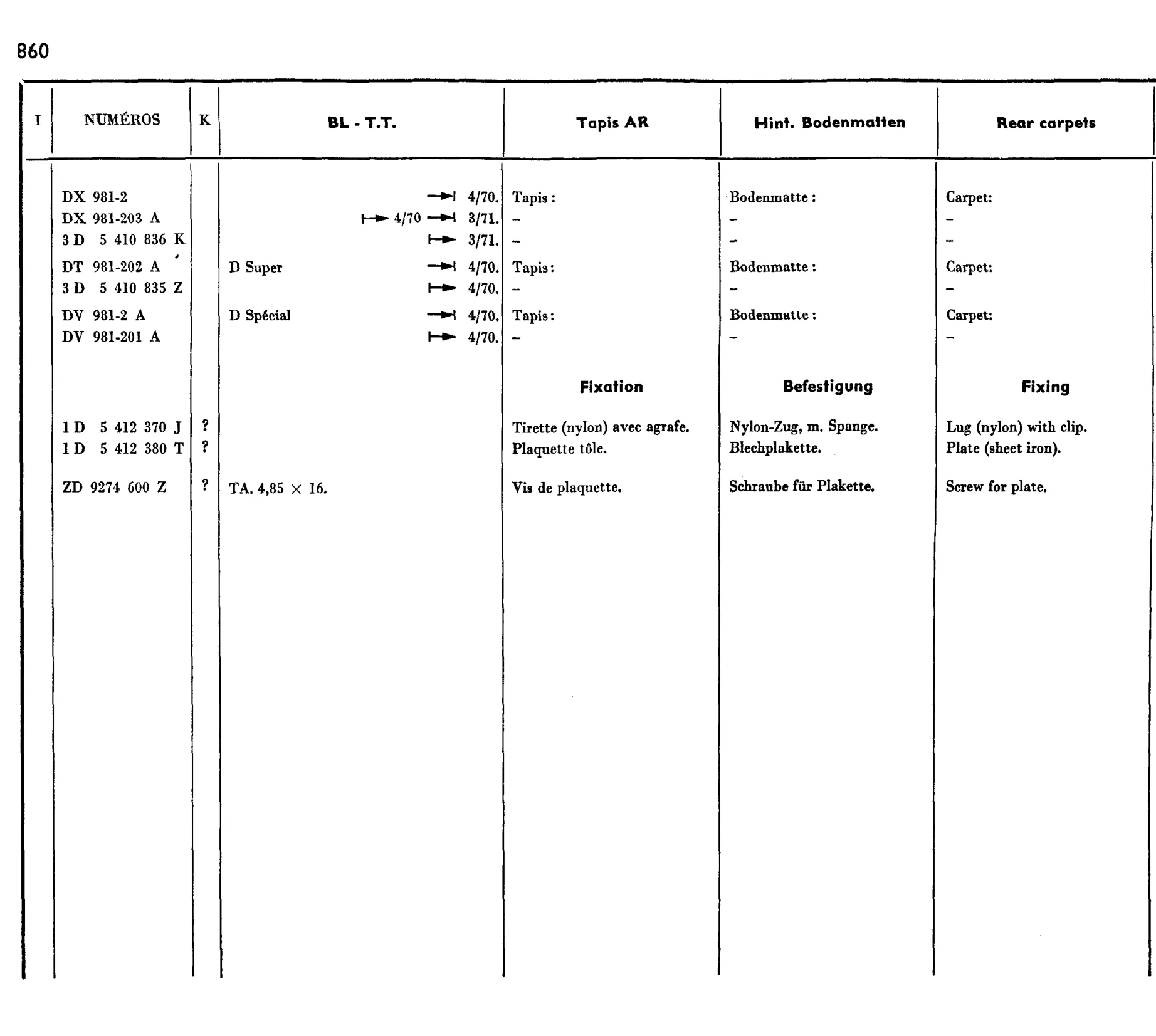 Carpets, page 689 of 698 — 604 Parts Catalogue — Volume I