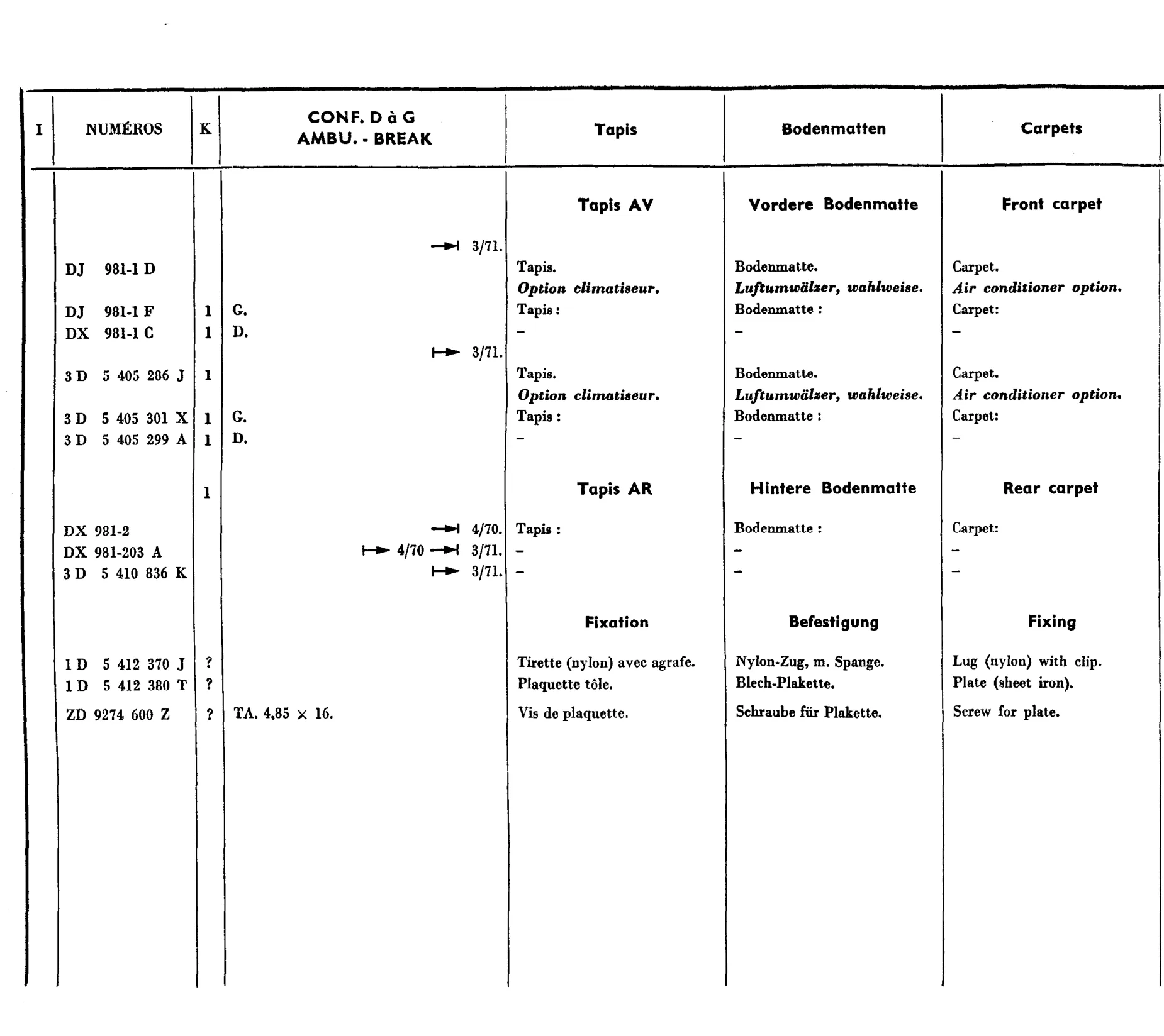 Carpets, page 690 of 698 — 604 Parts Catalogue — Volume I