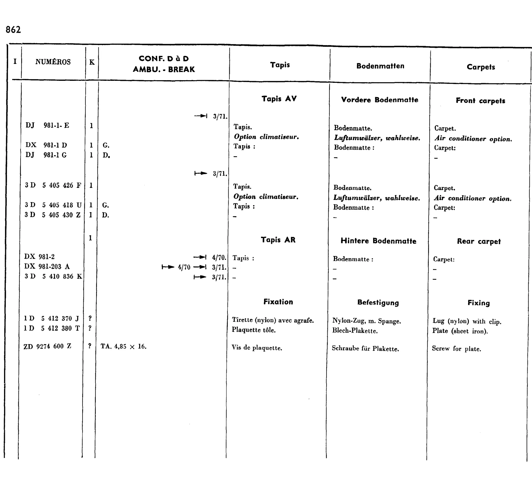 Carpets, page 691 of 698 — 604 Parts Catalogue — Volume I