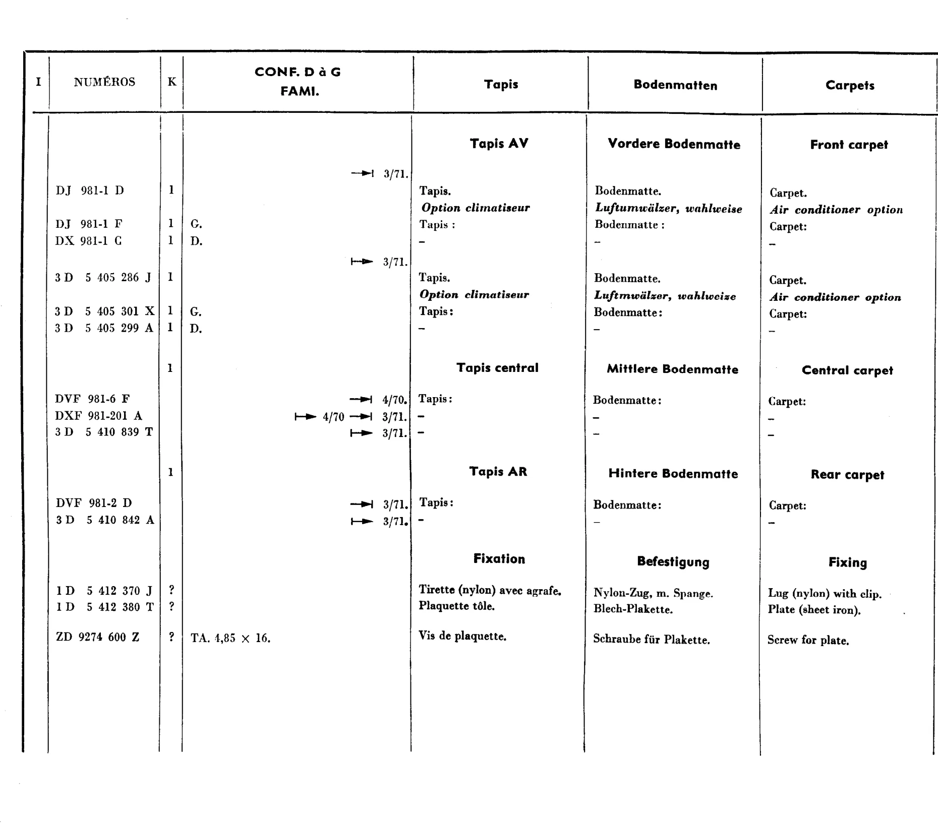 Carpets, page 692 of 698 — 604 Parts Catalogue — Volume I