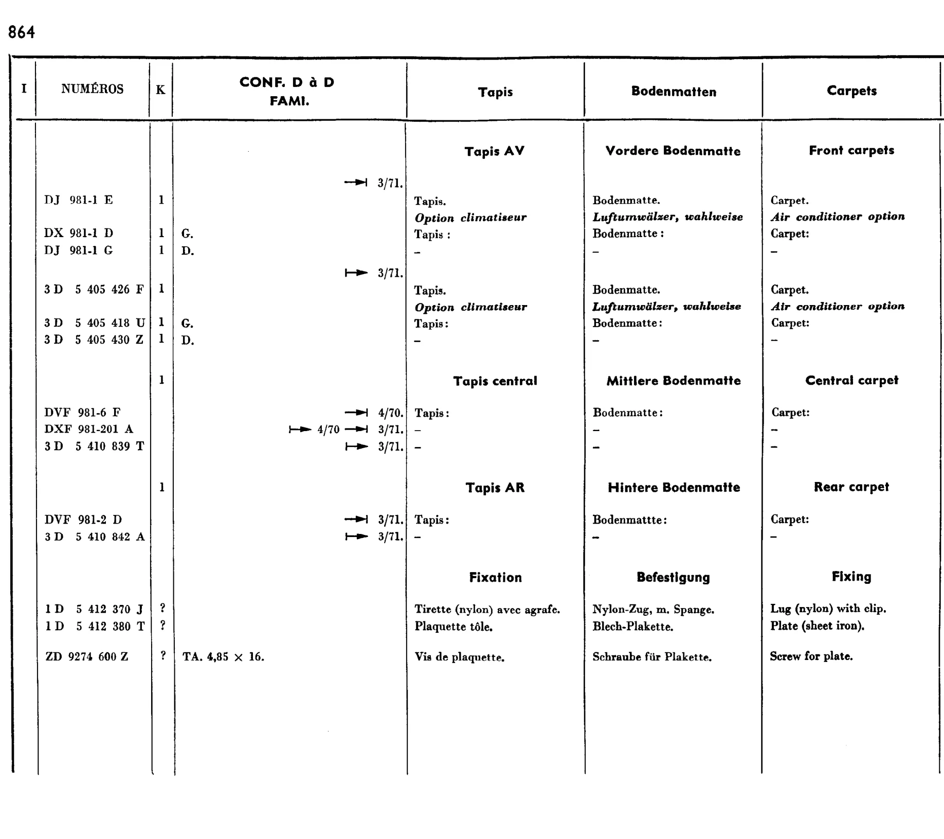 Carpets, page 693 of 698 — 604 Parts Catalogue — Volume I