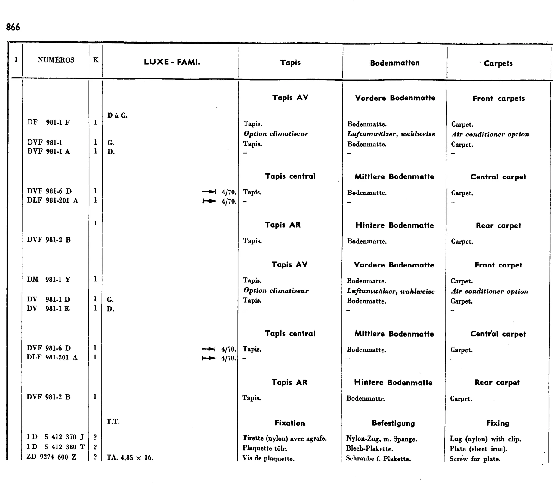 Carpets, page 695 of 698 — 604 Parts Catalogue — Volume I