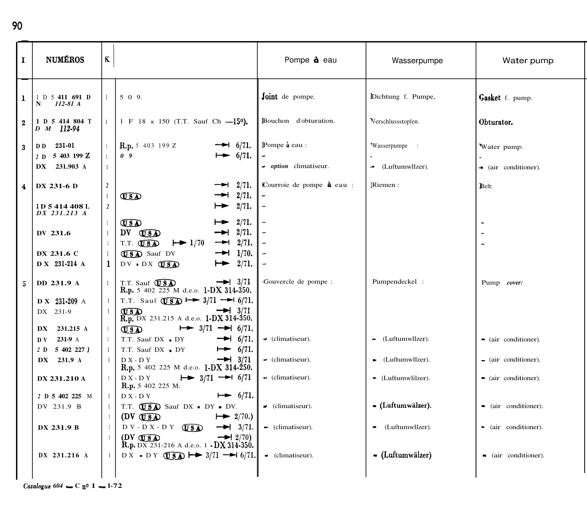 Water pump, page 92 of 321 — 604 Parts Catalog — Vol. 1
