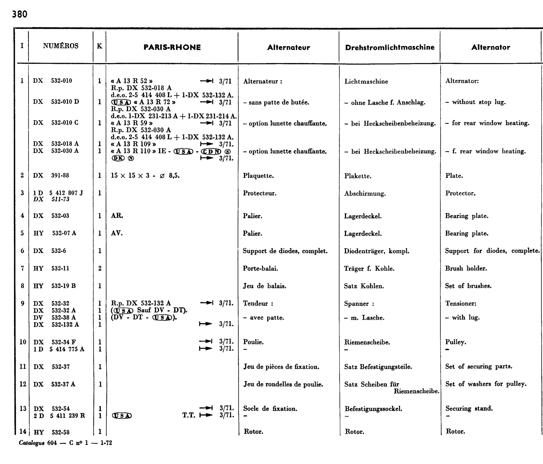 Paris-Rhône, page 314 of 321 — 604 Parts Catalog — Vol. 1