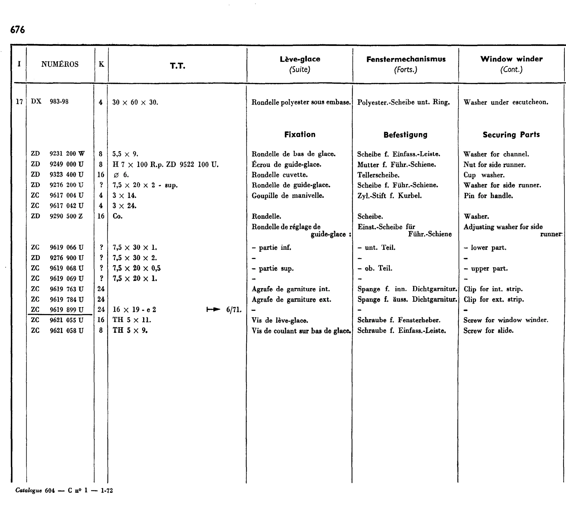 Window winder, page 236 of 377 — 604 Parts Catalog — Vol. 2