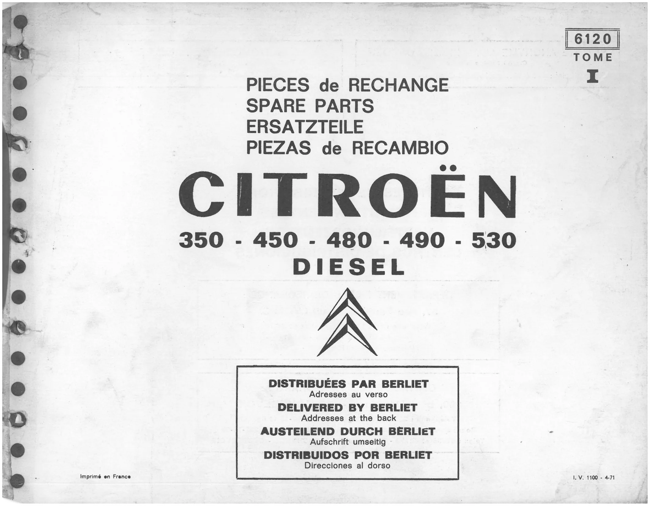 Title Page, page 2 of 545 — 350-450-480-490-530 Diesel Spare Parts Catalogue, Tome I