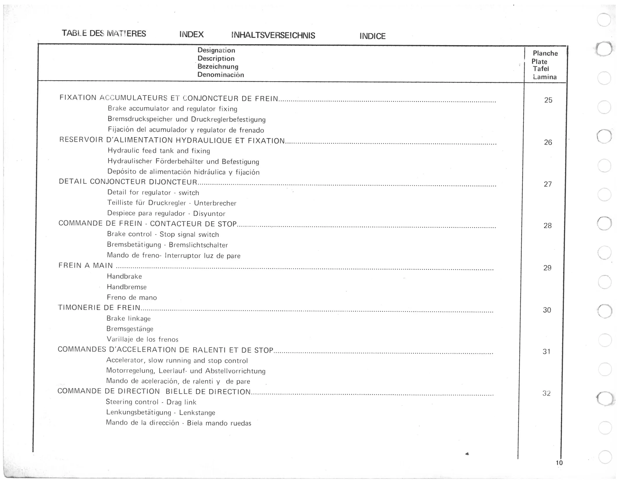 Table des Matieres - Chassis, page 12 of 545 — 350-450-480-490-530 Diesel Spare Parts Catalogue, Tome I