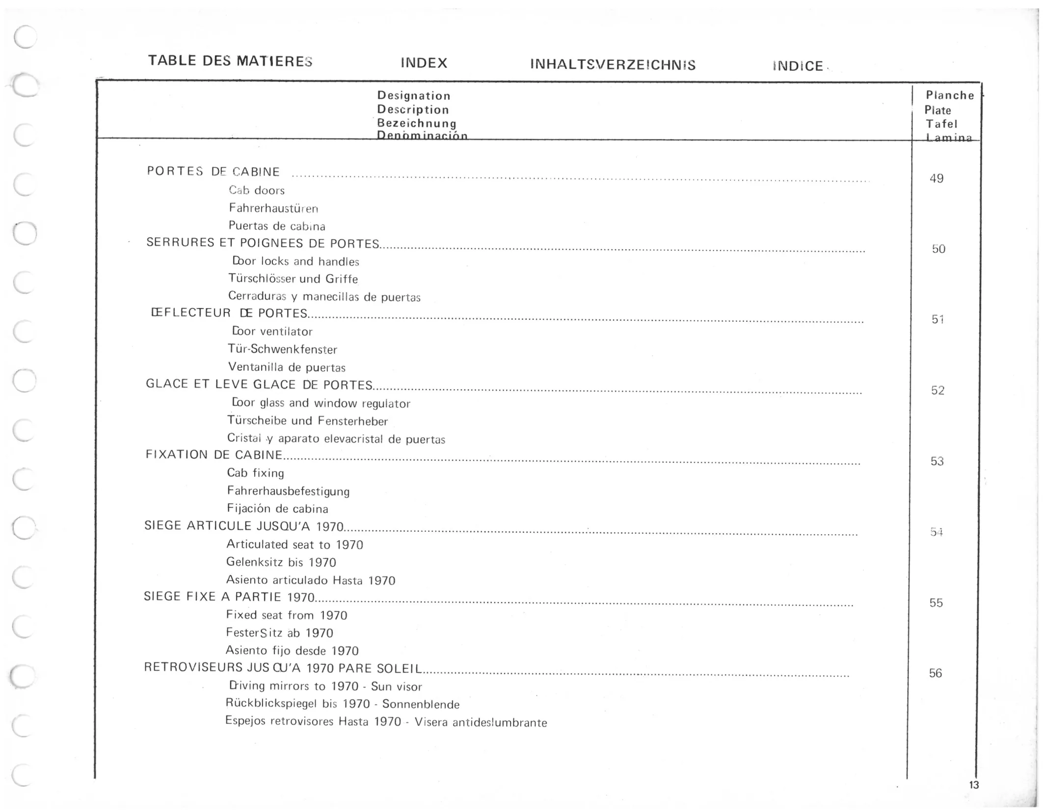 Table des Matieres - Chassis, page 15 of 545 — 350-450-480-490-530 Diesel Spare Parts Catalogue, Tome I