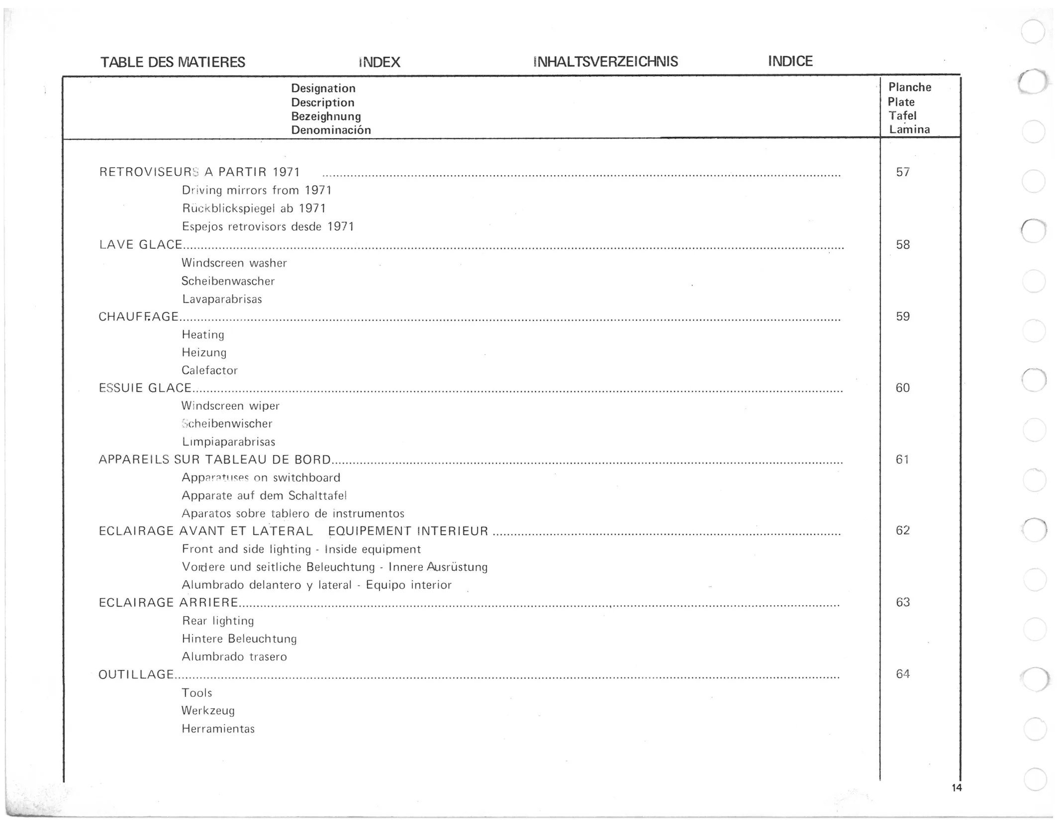 Table des Matieres - Chassis, page 16 of 545 — 350-450-480-490-530 Diesel Spare Parts Catalogue, Tome I