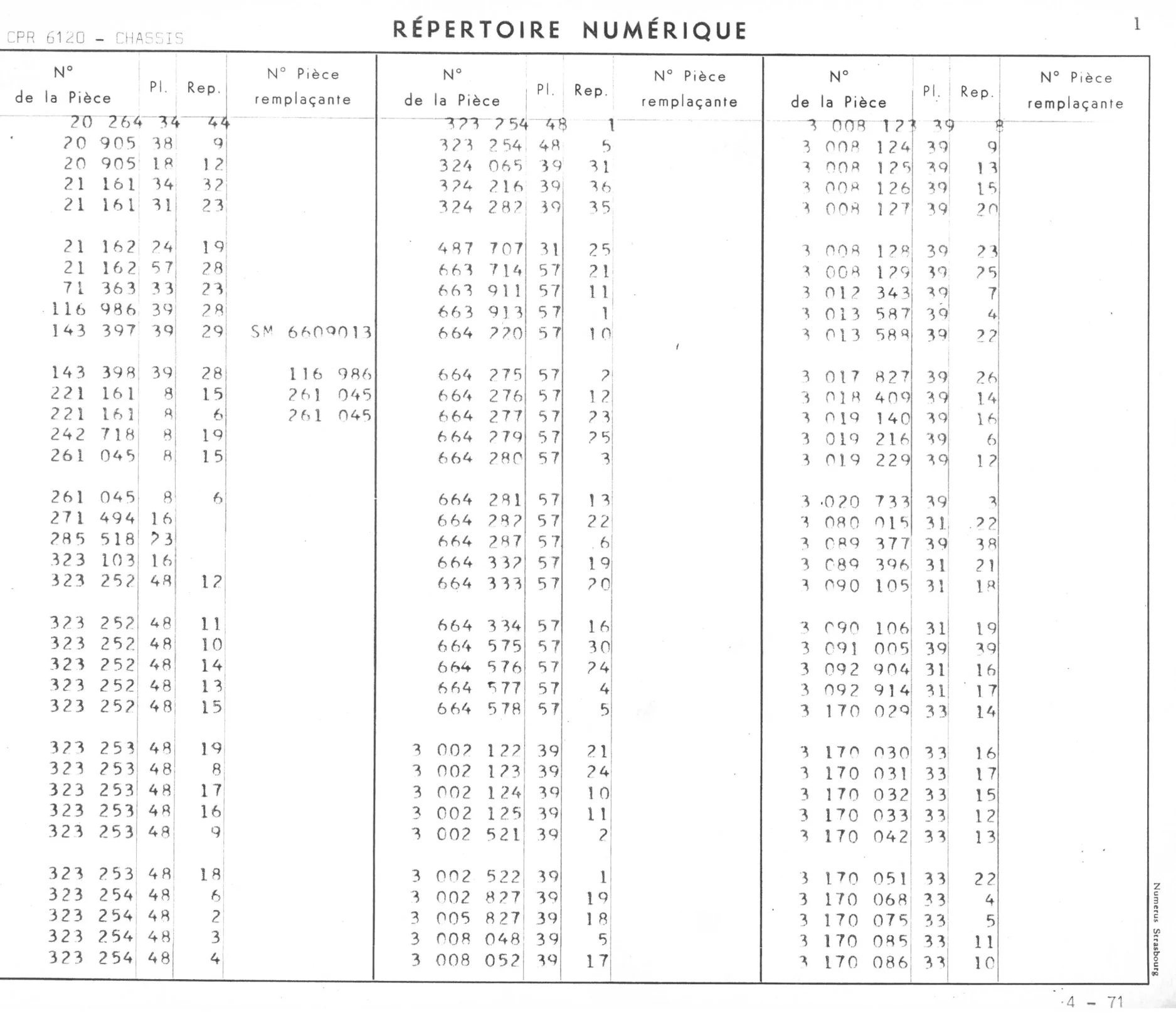 Repertoire Numerique - Chassis, page 17 of 545 — 350-450-480-490-530 Diesel Spare Parts Catalogue, Tome I