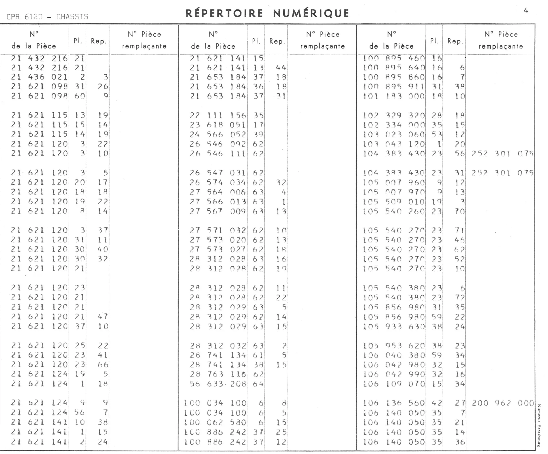 Repertoire Numerique - Chassis, page 20 of 545 — 350-450-480-490-530 Diesel Spare Parts Catalogue, Tome I