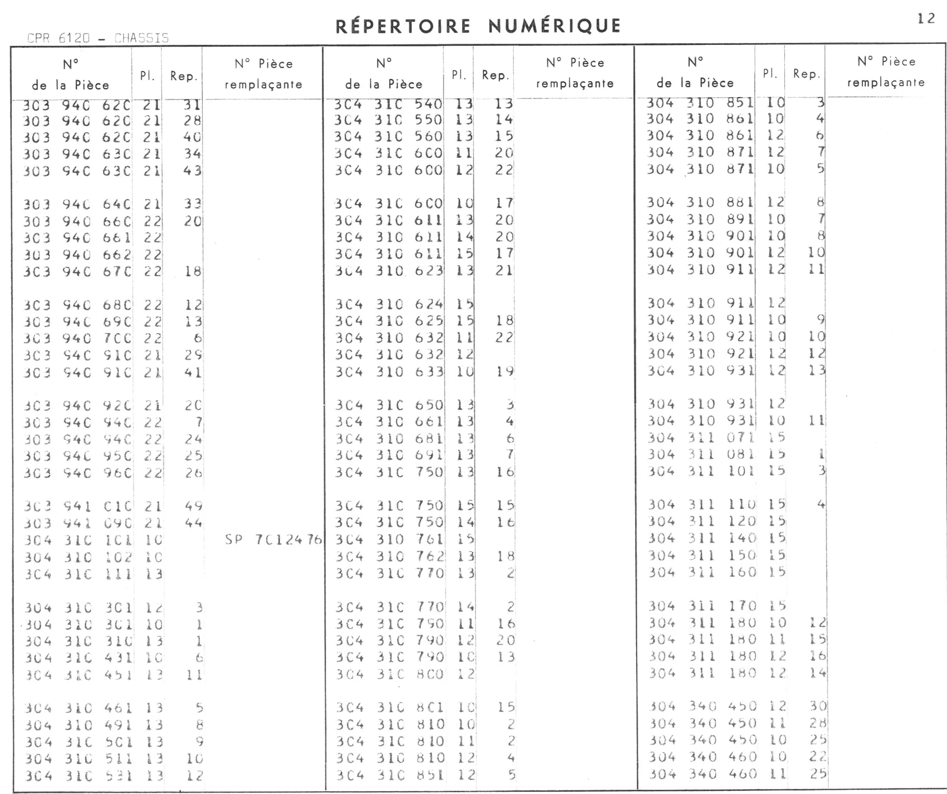 Repertoire Numerique - Chassis, page 28 of 545 — 350-450-480-490-530 Diesel Spare Parts Catalogue, Tome I