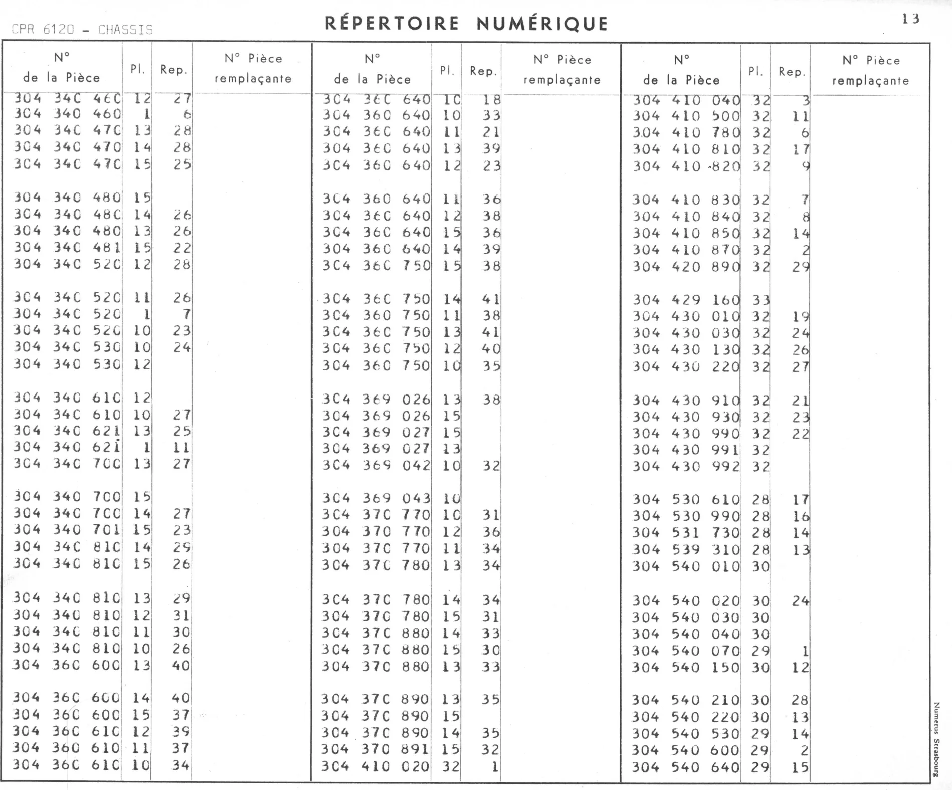 Repertoire Numerique - Chassis, page 29 of 545 — 350-450-480-490-530 Diesel Spare Parts Catalogue, Tome I
