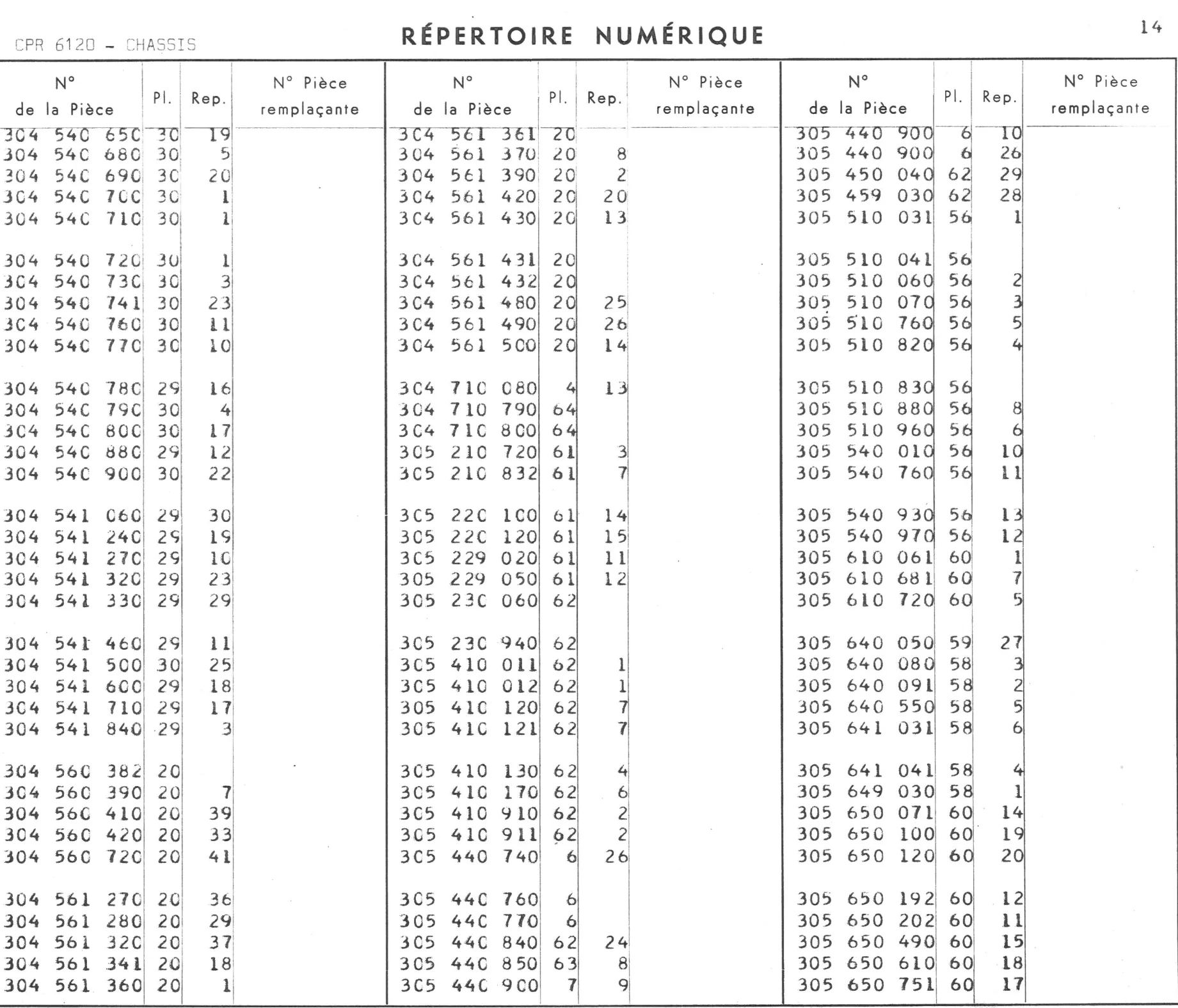 Repertoire Numerique - Chassis, page 30 of 545 — 350-450-480-490-530 Diesel Spare Parts Catalogue, Tome I