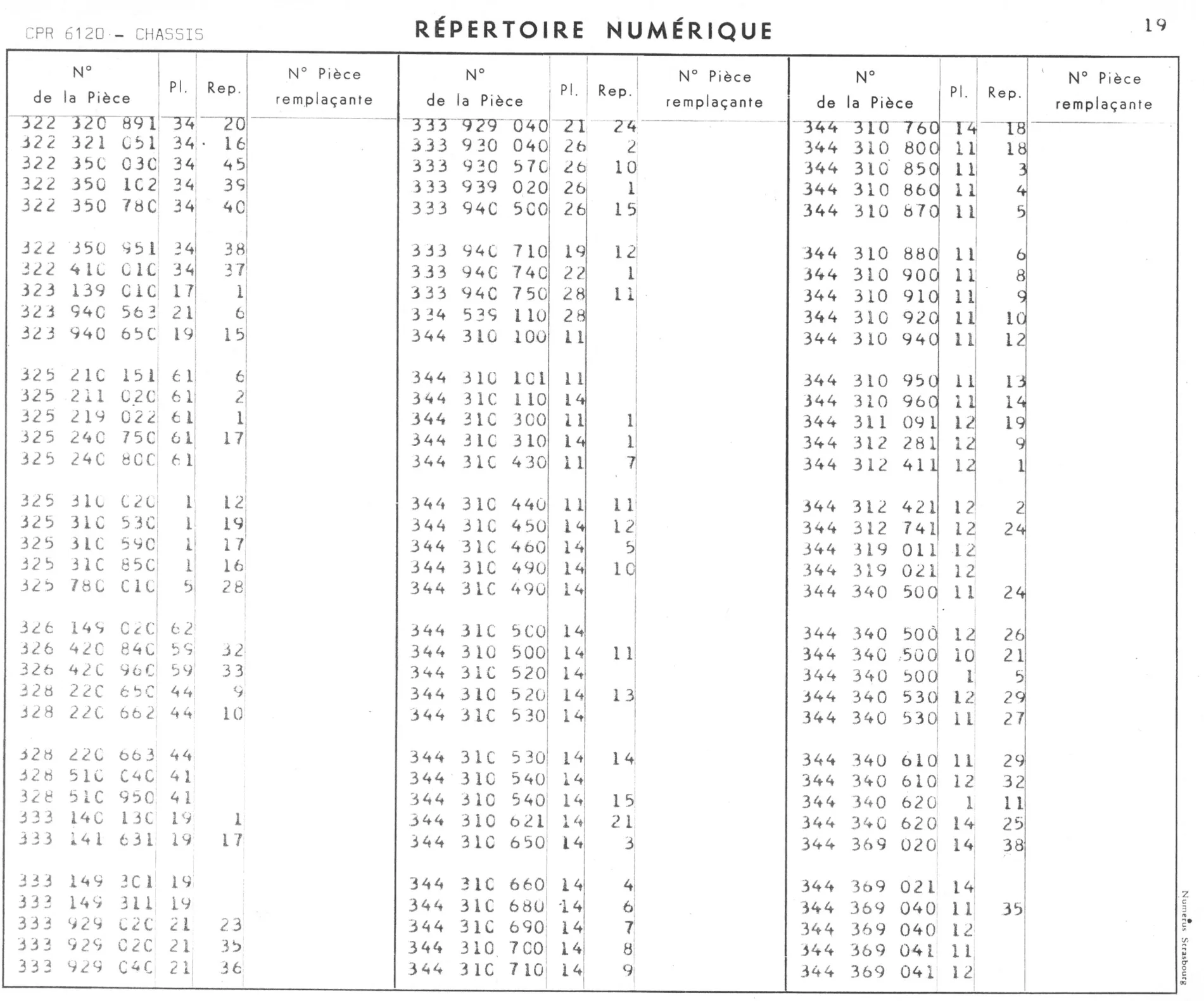 Repertoire Numerique - Chassis, page 35 of 545 — 350-450-480-490-530 Diesel Spare Parts Catalogue, Tome I
