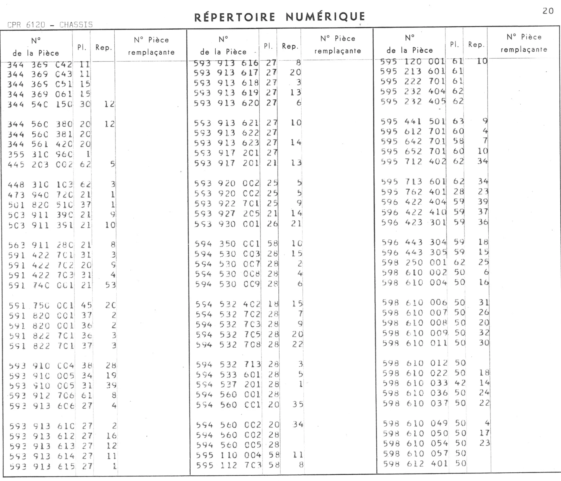 Repertoire Numerique - Chassis, page 36 of 545 — 350-450-480-490-530 Diesel Spare Parts Catalogue, Tome I