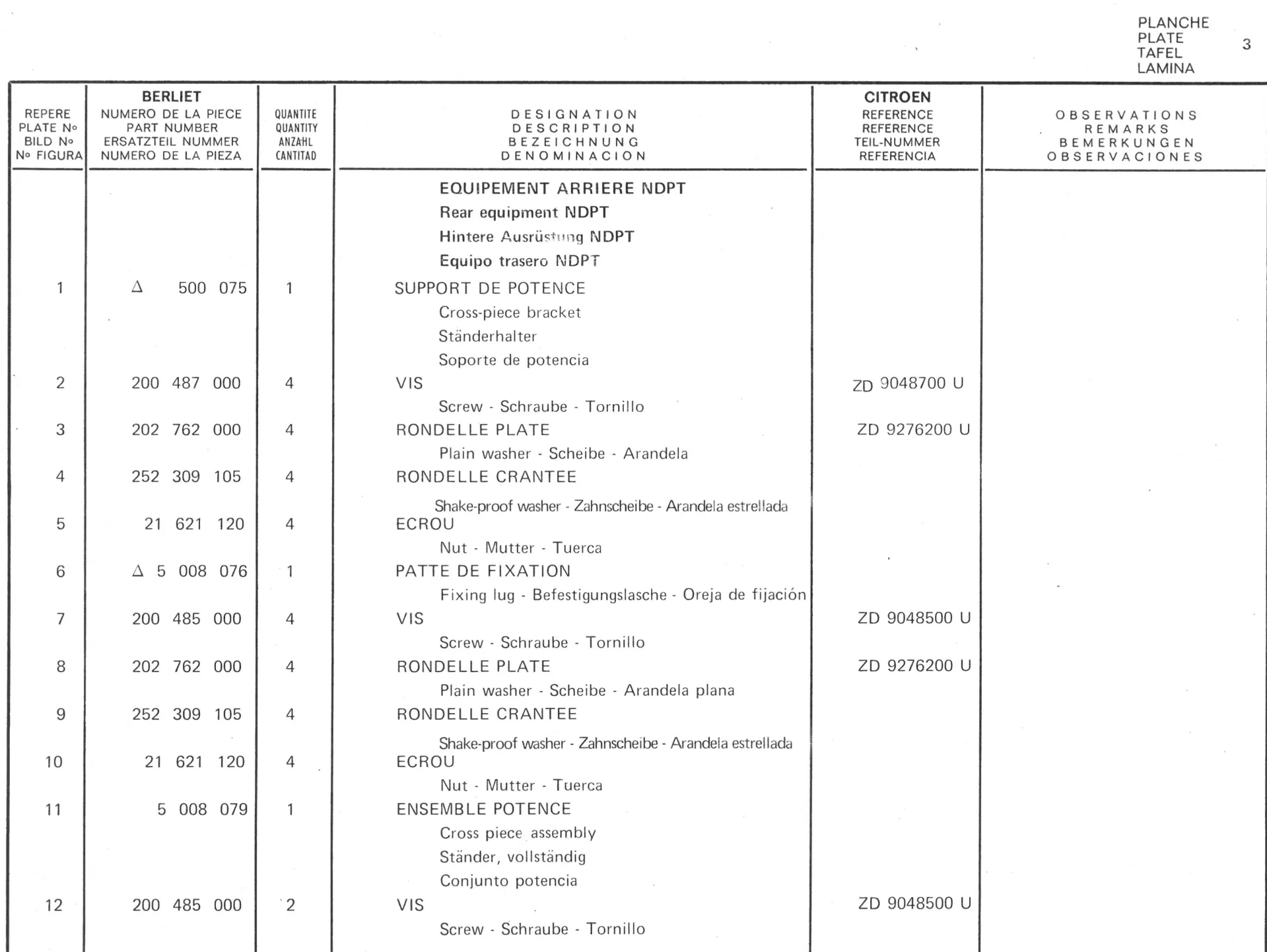 Planche 1: Fixation Moteur Et, page 49 of 545 — 350-450-480-490-530 Diesel Spare Parts Catalogue, Tome I
