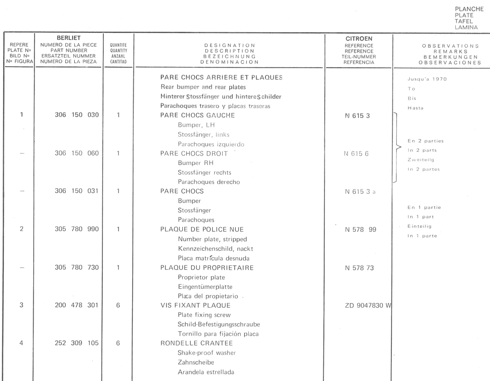 Planche 1: Fixation Moteur Et, page 64 of 545 — 350-450-480-490-530 Diesel Spare Parts Catalogue, Tome I