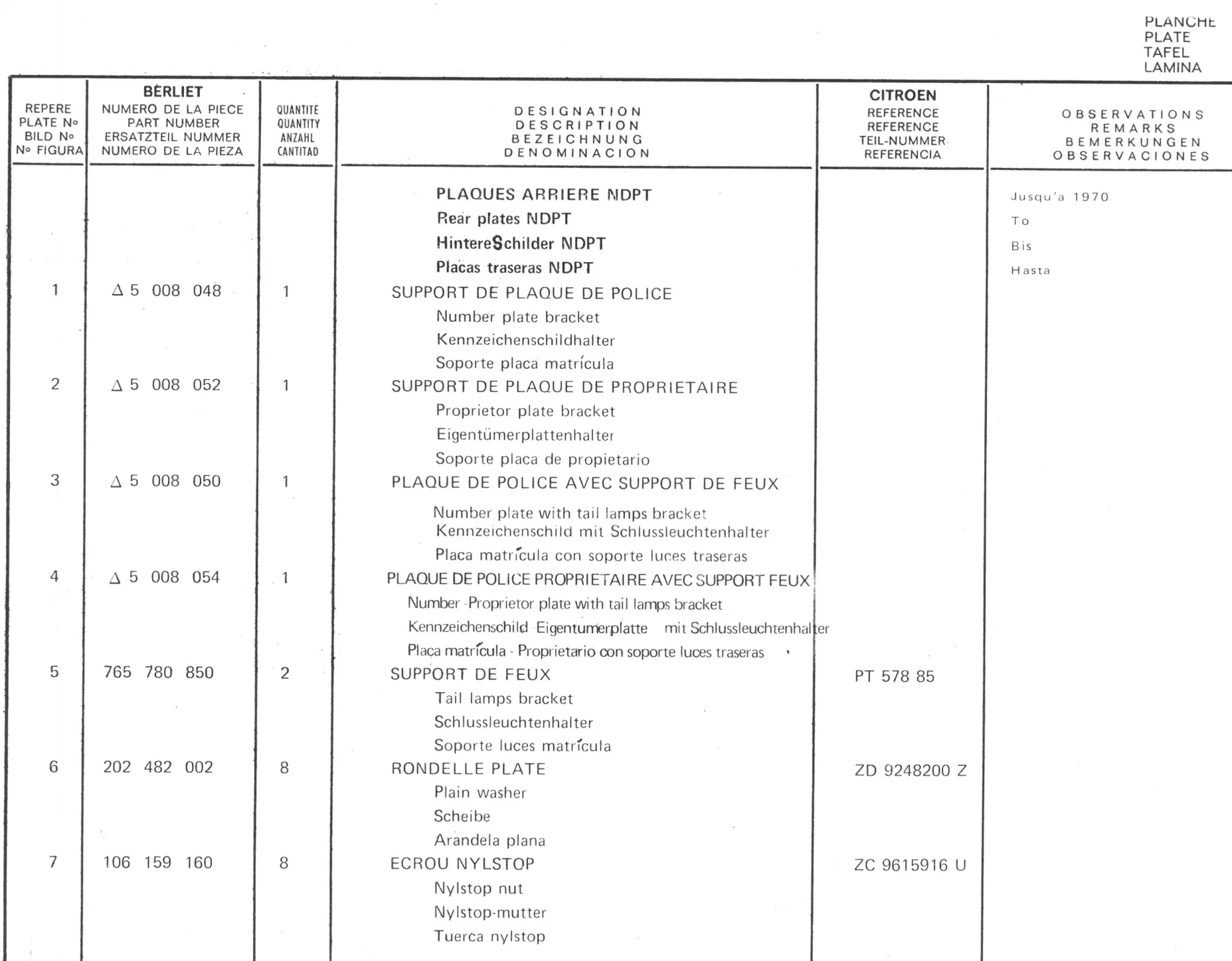 Planche 1: Fixation Moteur Et, page 71 of 545 — 350-450-480-490-530 Diesel Spare Parts Catalogue, Tome I