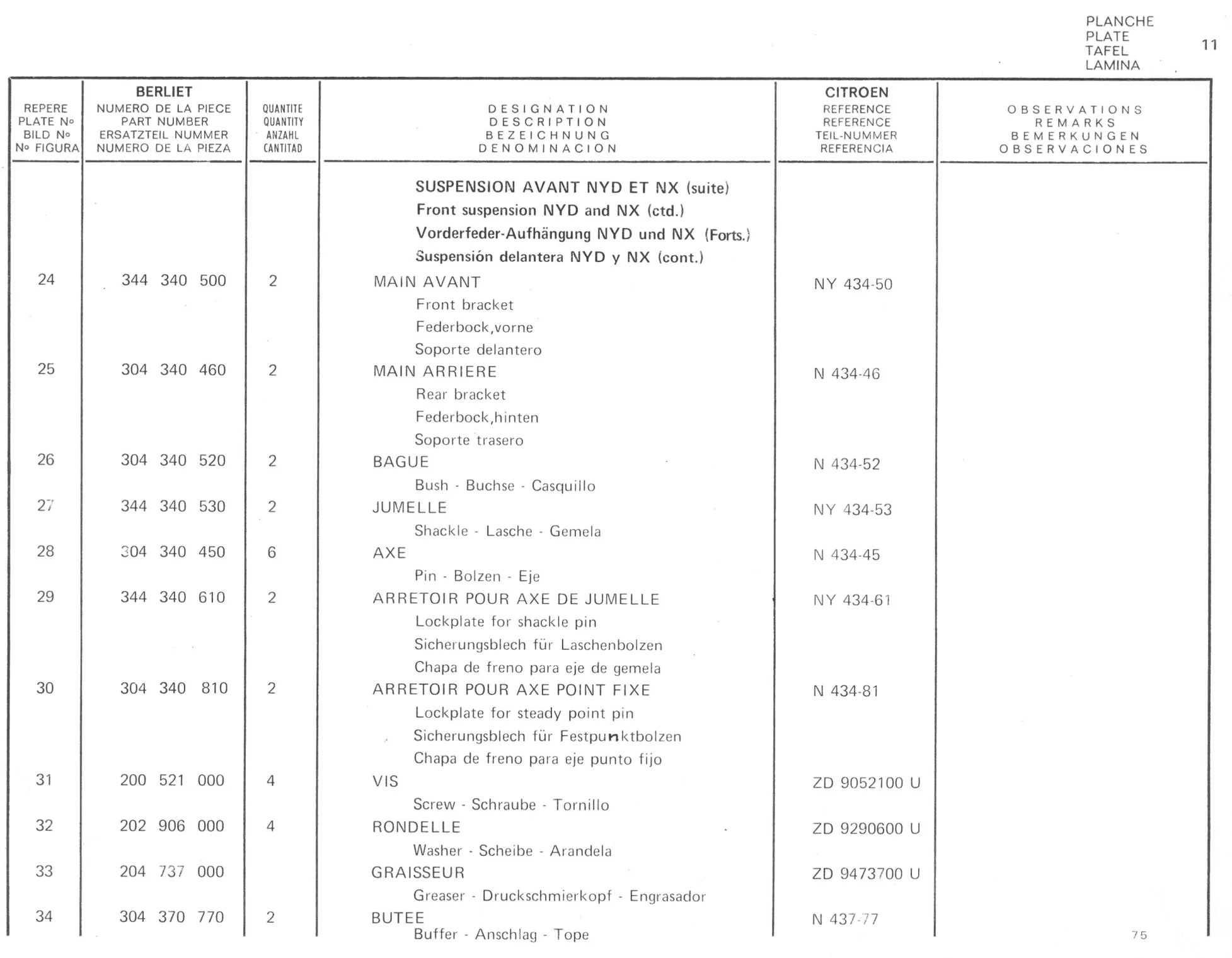 Planche 1: Fixation Moteur Et, page 87 of 545 — 350-450-480-490-530 Diesel Spare Parts Catalogue, Tome I