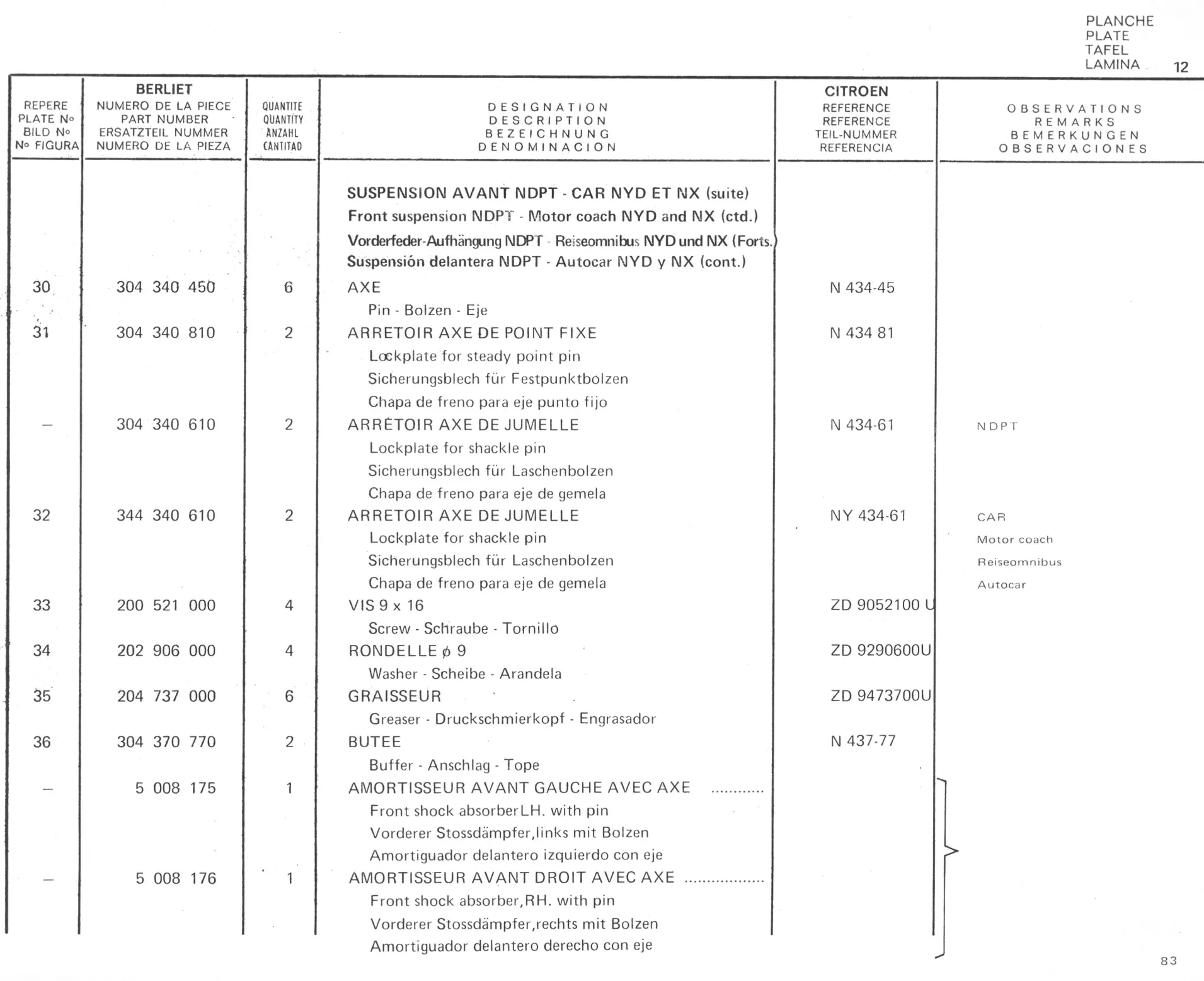 Planche 1: Fixation Moteur Et, page 94 of 545 — 350-450-480-490-530 Diesel Spare Parts Catalogue, Tome I