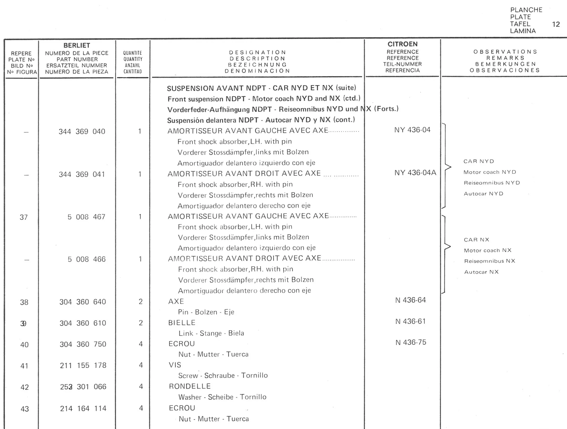 Planche 1: Fixation Moteur Et, page 95 of 545 — 350-450-480-490-530 Diesel Spare Parts Catalogue, Tome I