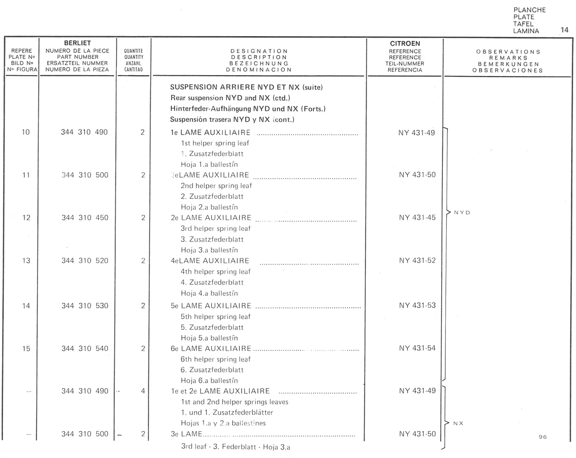 Planche 3: Suspension Avant Nyd Et, page 104 of 545 — 350-450-480-490-530 Diesel Spare Parts Catalogue, Tome I