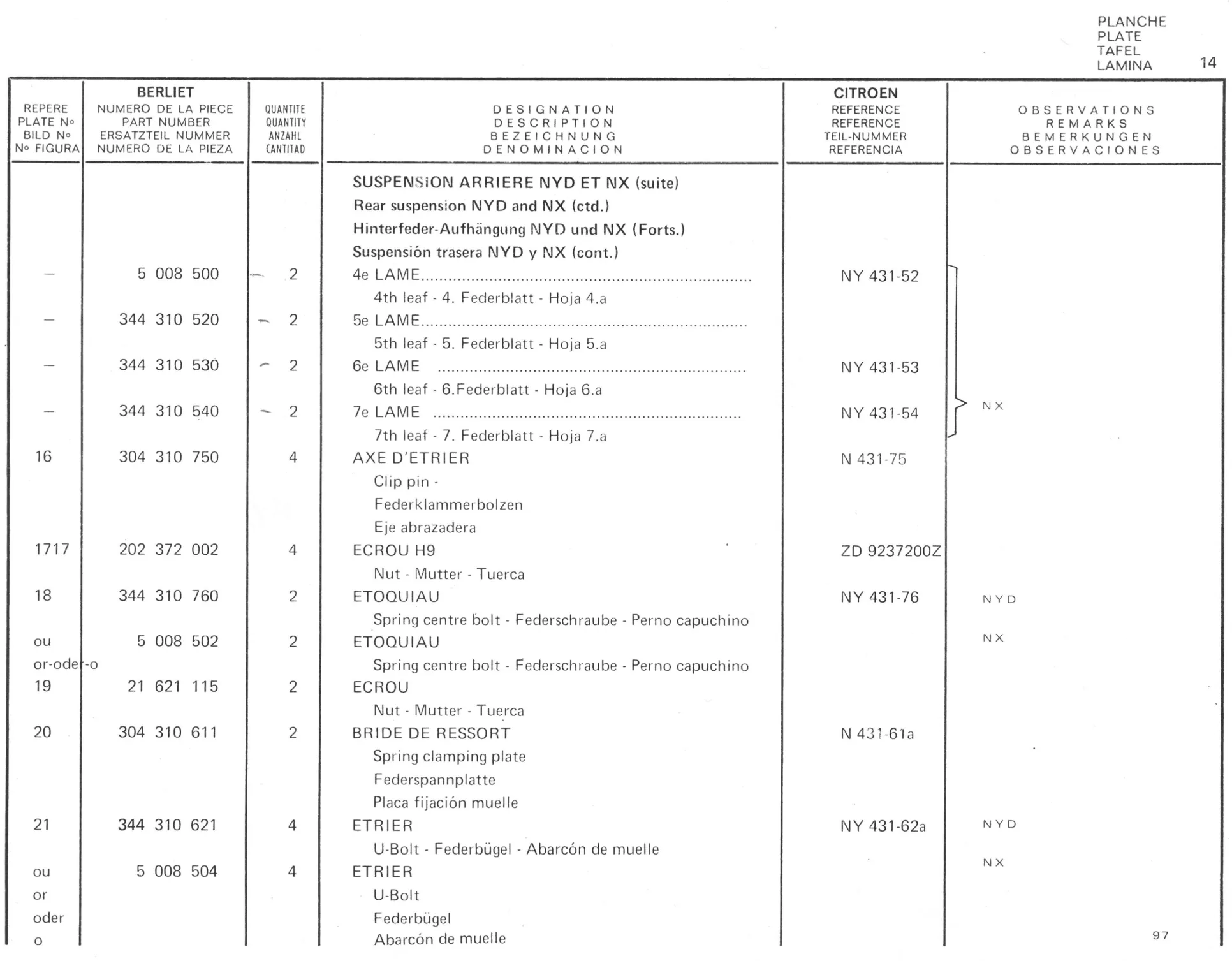 Planche 3: Suspension Avant Nyd Et, page 105 of 545 — 350-450-480-490-530 Diesel Spare Parts Catalogue, Tome I
