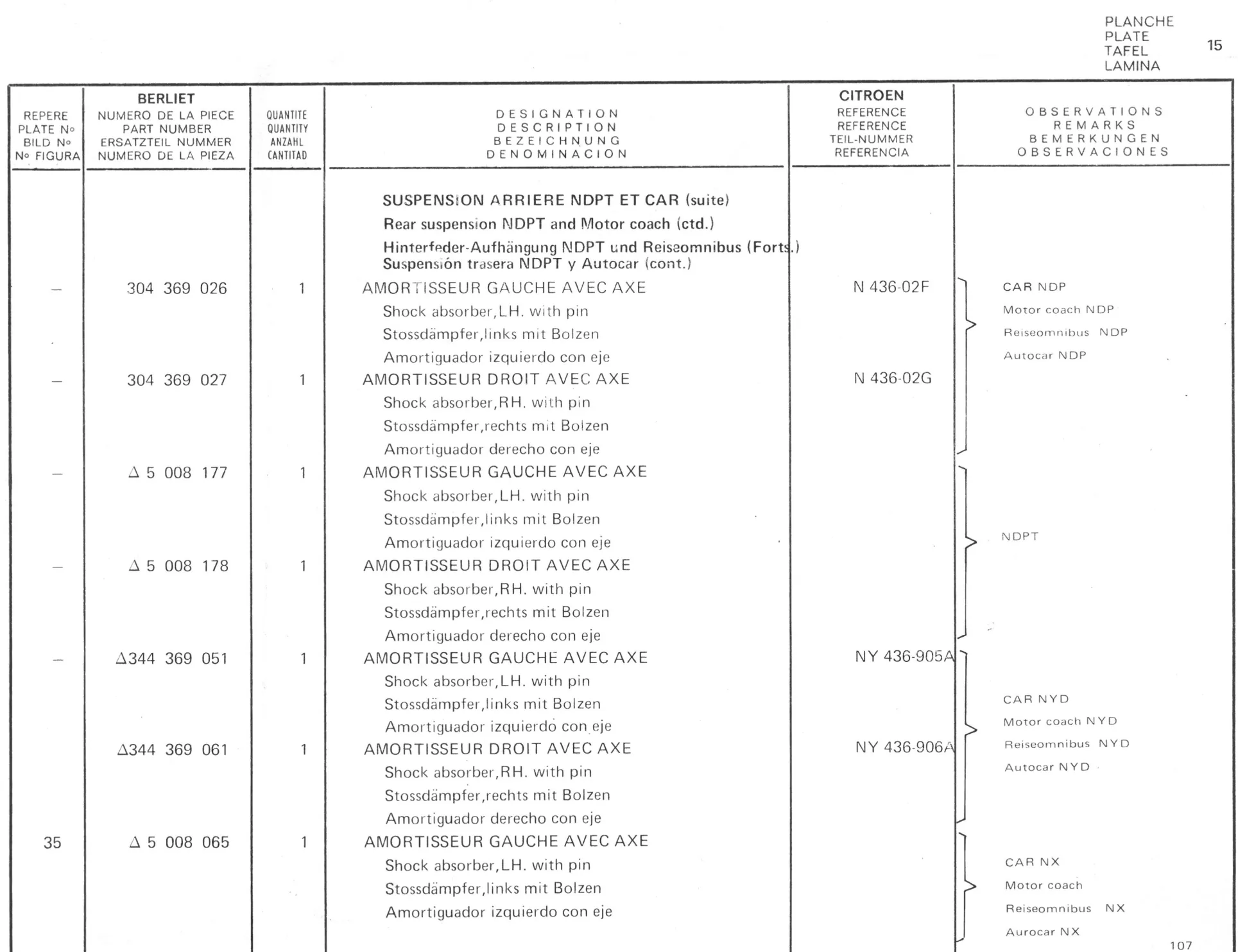 Planche 3: Suspension Avant Nyd Et, page 114 of 545 — 350-450-480-490-530 Diesel Spare Parts Catalogue, Tome I