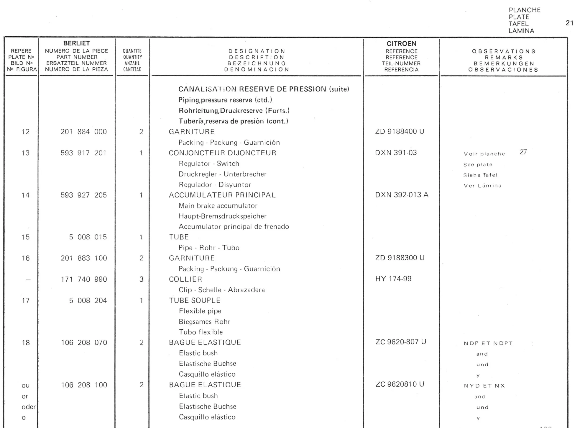 Planche 10: Pedalier Commande De Debrayage..., page 138 of 545 — 350-450-480-490-530 Diesel Spare Parts Catalogue, Tome I