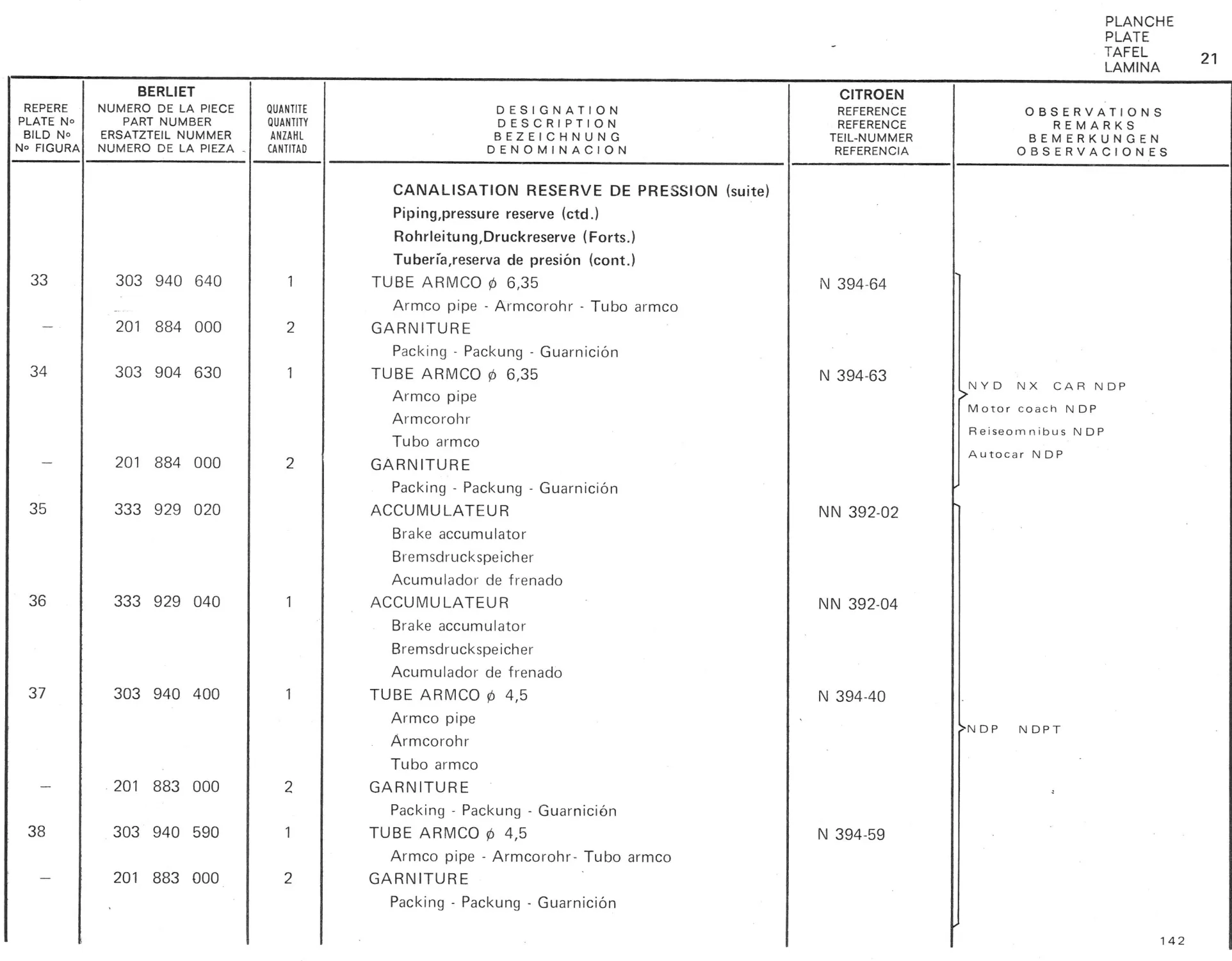 Planche 10: Pedalier Commande De Debrayage..., page 142 of 545 — 350-450-480-490-530 Diesel Spare Parts Catalogue, Tome I