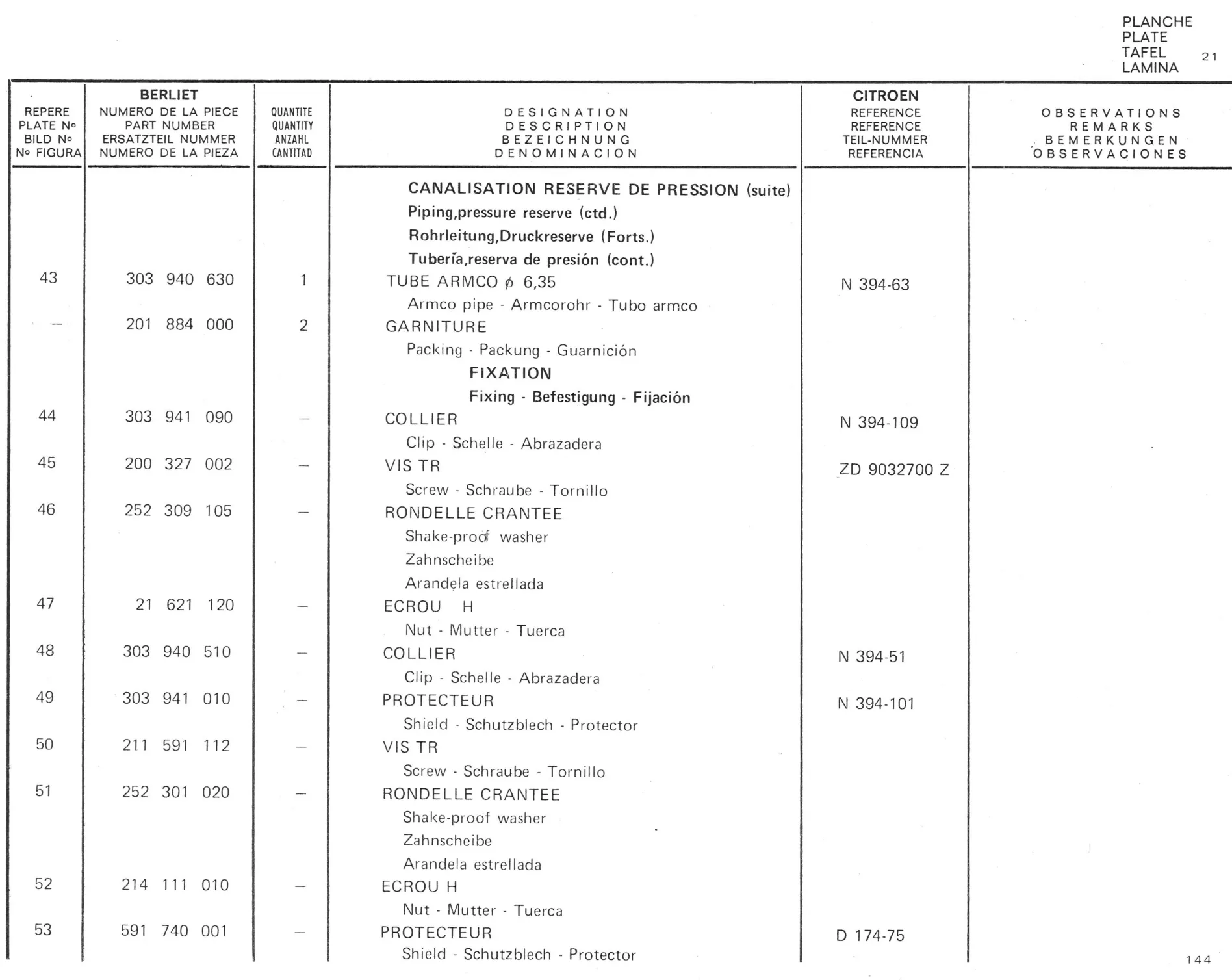 Planche 10: Pedalier Commande De Debrayage..., page 144 of 545 — 350-450-480-490-530 Diesel Spare Parts Catalogue, Tome I