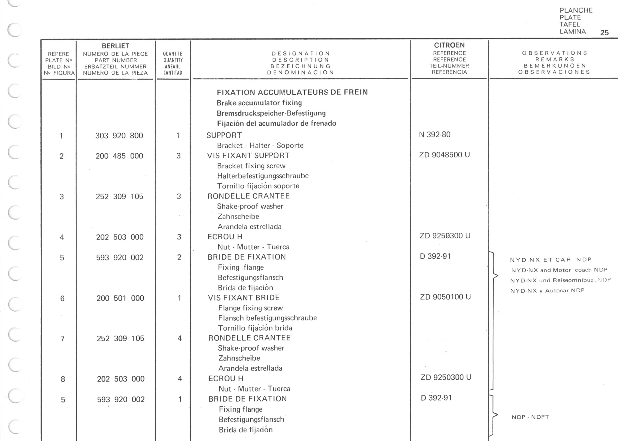 Planche 17: Fixation Accumulateurs Et Conjoncteur De, page 165 of 545 — 350-450-480-490-530 Diesel Spare Parts Catalogue, Tome I