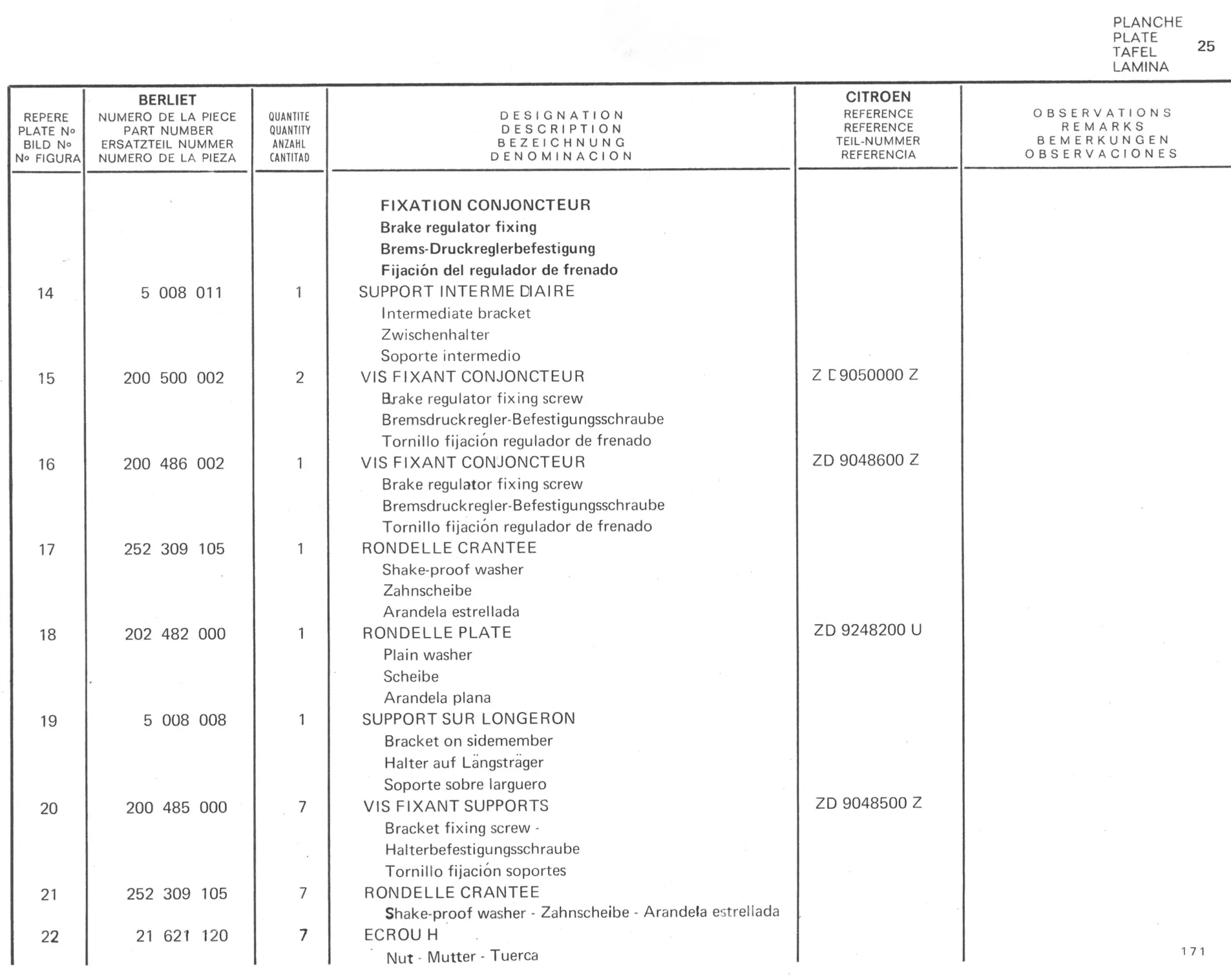 Planche 17: Fixation Accumulateurs Et Conjoncteur De, page 167 of 545 — 350-450-480-490-530 Diesel Spare Parts Catalogue, Tome I