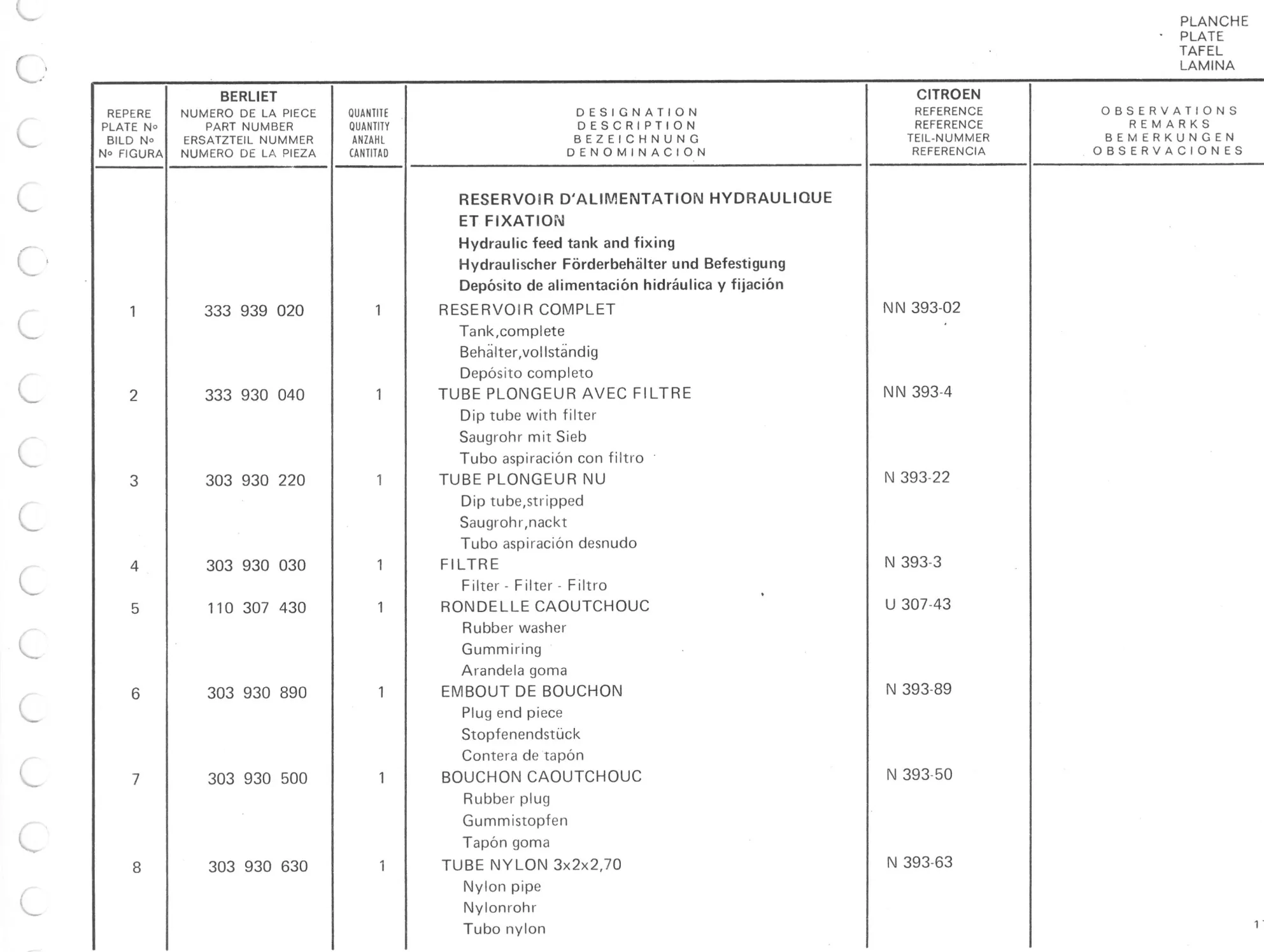 Planche 17: Fixation Accumulateurs Et Conjoncteur De, page 169 of 545 — 350-450-480-490-530 Diesel Spare Parts Catalogue, Tome I