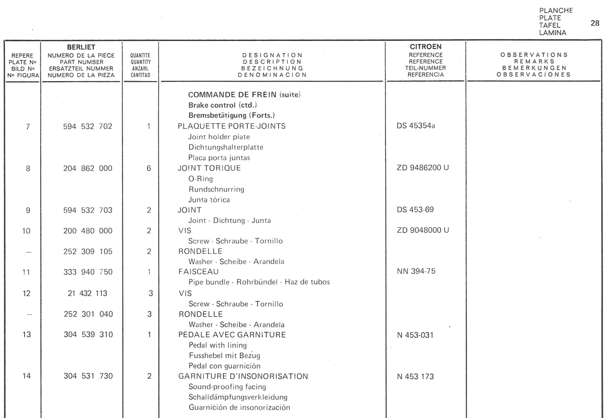 Planche 20: Commande De Frein - Contacteur De, page 178 of 545 — 350-450-480-490-530 Diesel Spare Parts Catalogue, Tome I