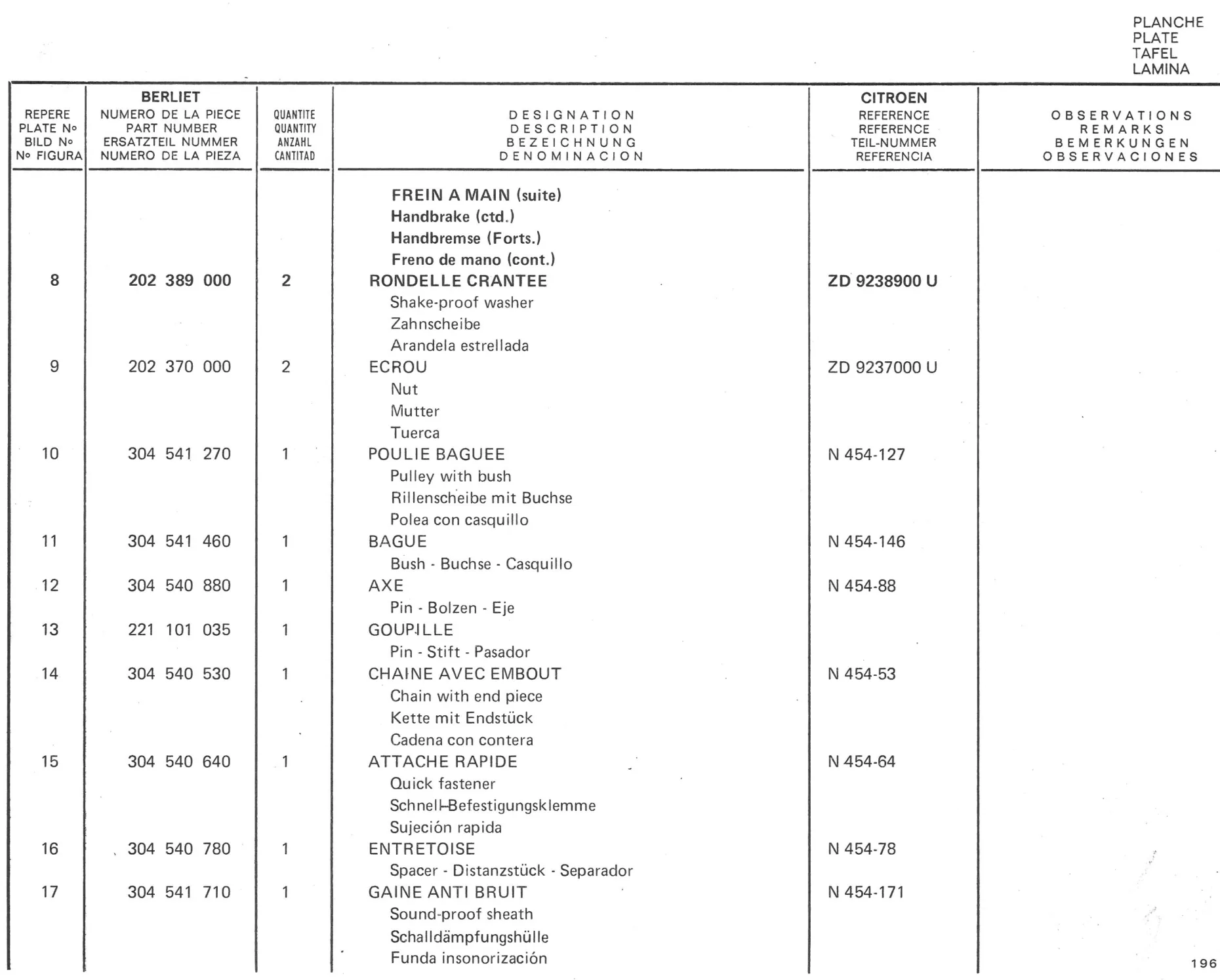 Planche 21: Frein A Main, page 184 of 545 — 350-450-480-490-530 Diesel Spare Parts Catalogue, Tome I