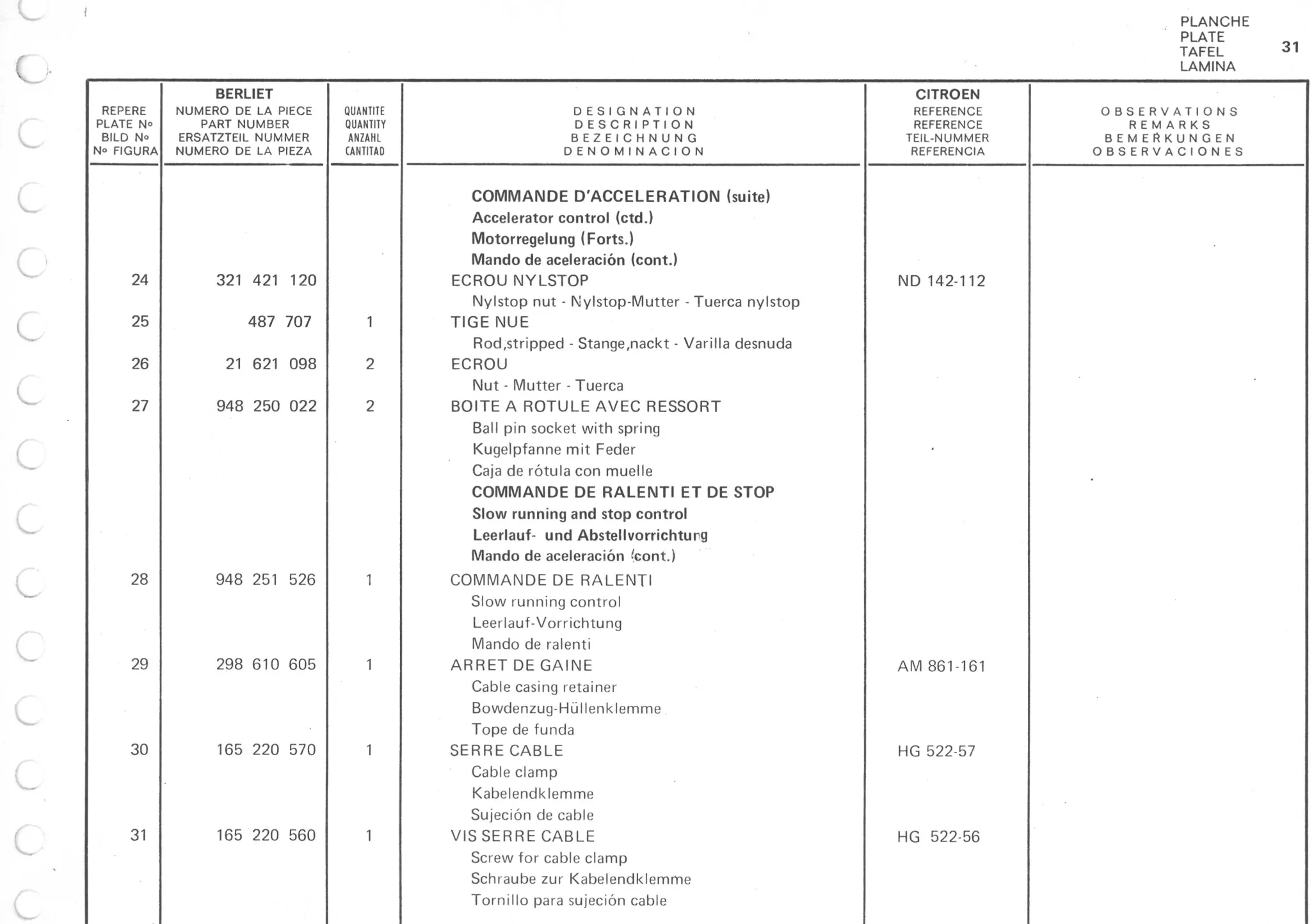Planche 23: Commandes D’Acceleration De Ralenti Et De Stop., page 197 of 545 — 350-450-480-490-530 Diesel Spare Parts Catalogue, Tome I