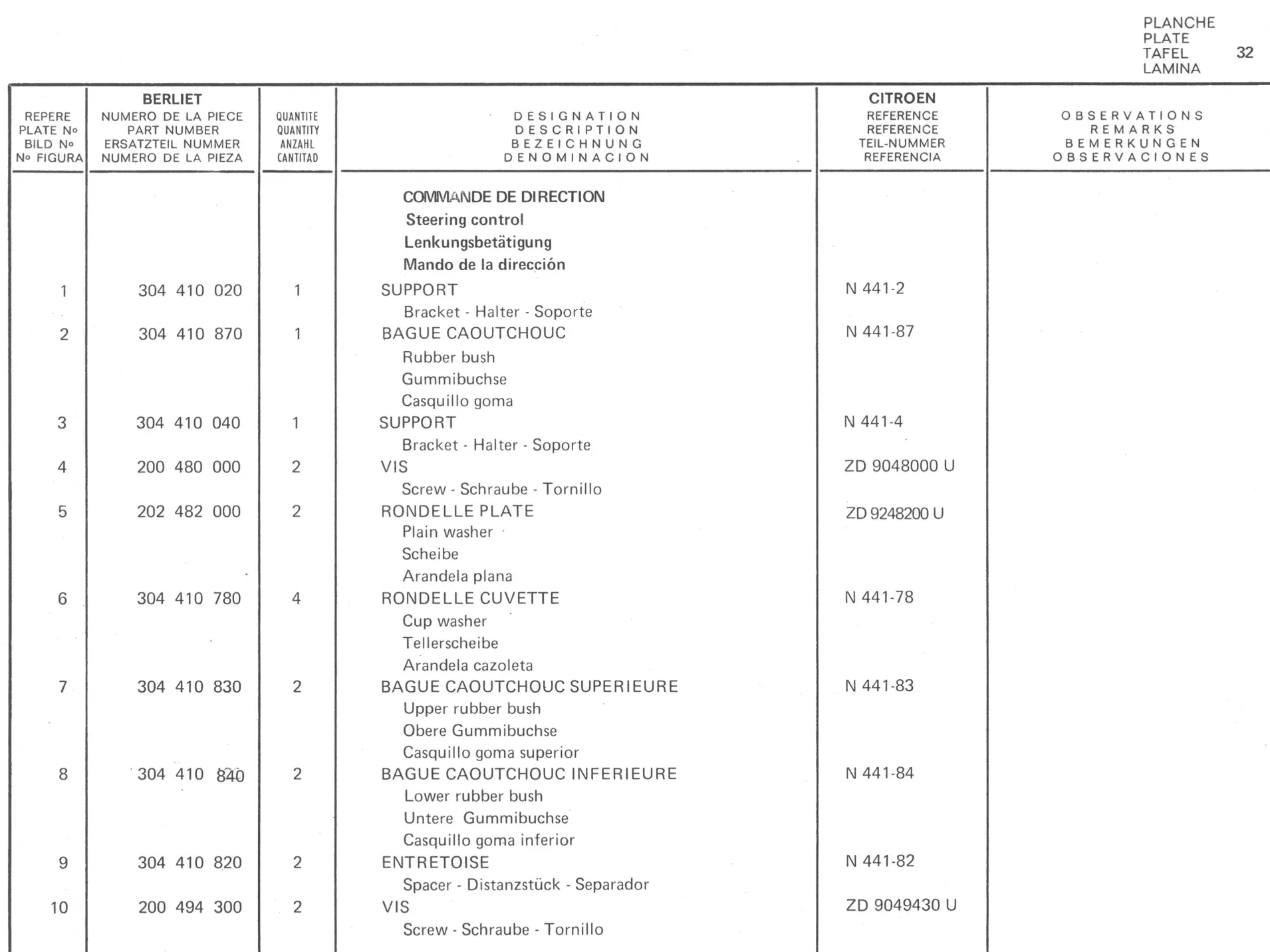 Planche 24: Commande De Direction Bielle De, page 200 of 545 — 350-450-480-490-530 Diesel Spare Parts Catalogue, Tome I
