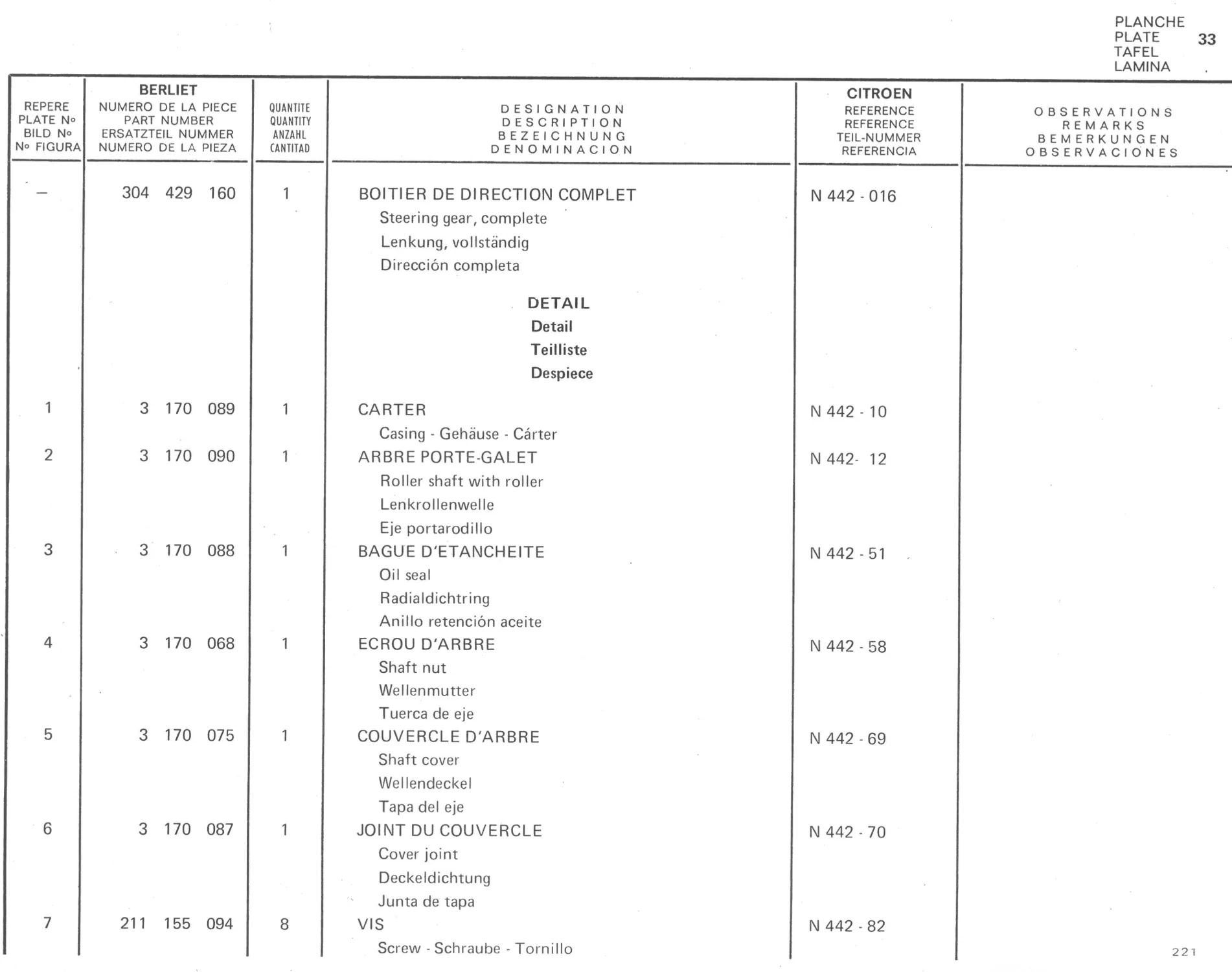 Planche 25: Detail Boitier De Direction, page 204 of 545 — 350-450-480-490-530 Diesel Spare Parts Catalogue, Tome I