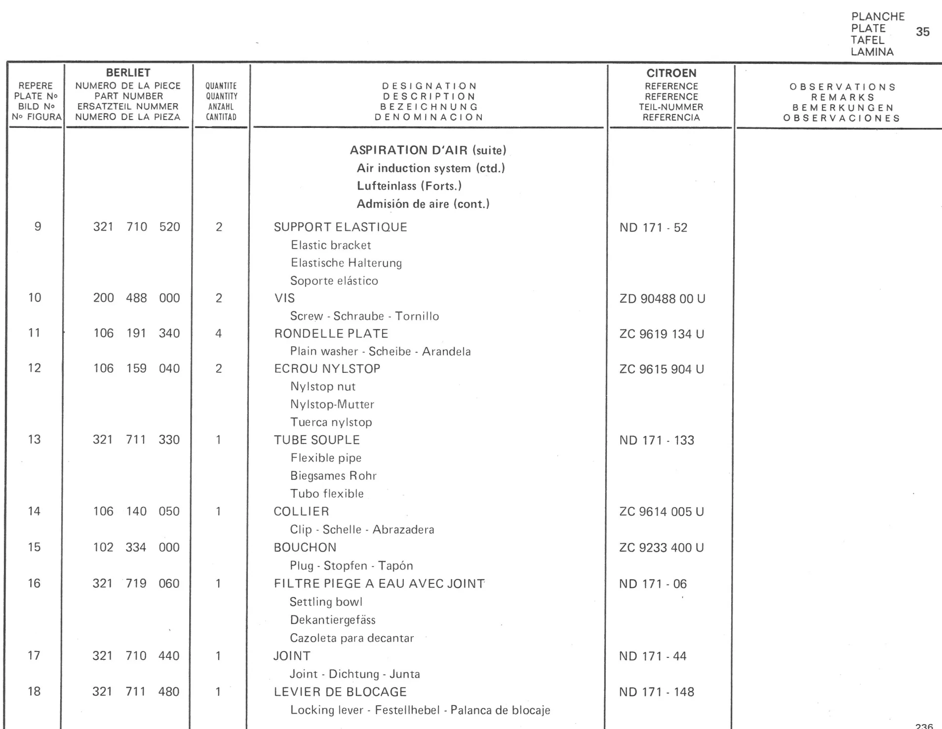 Planche 27: Aspiration D’Air., page 215 of 545 — 350-450-480-490-530 Diesel Spare Parts Catalogue, Tome I