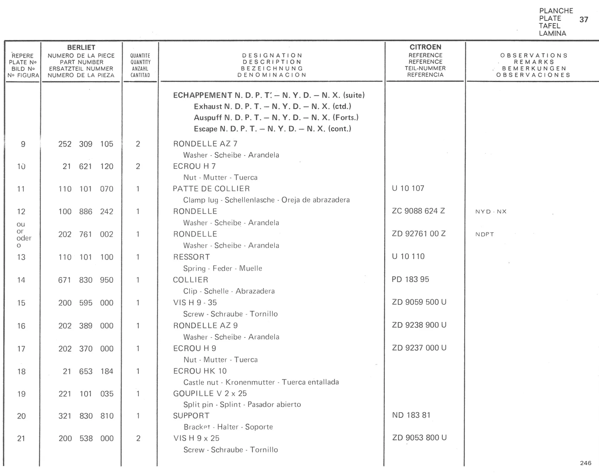 Planche 28: Echappement Ndp, page 223 of 545 — 350-450-480-490-530 Diesel Spare Parts Catalogue, Tome I