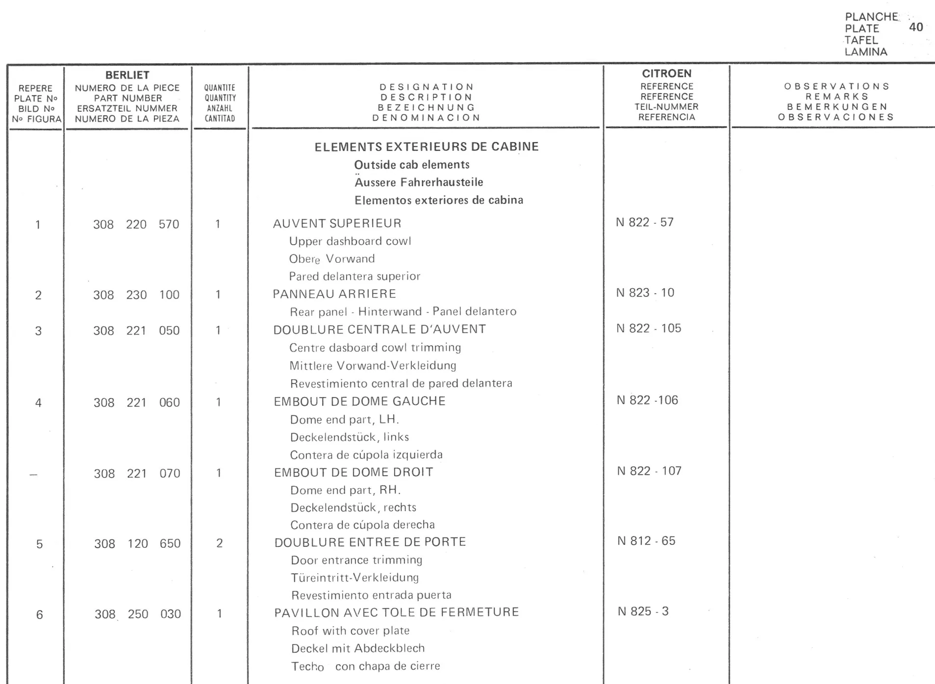 Planche 32: Cabine Elements Exterieurs De Cabine, page 236 of 545 — 350-450-480-490-530 Diesel Spare Parts Catalogue, Tome I