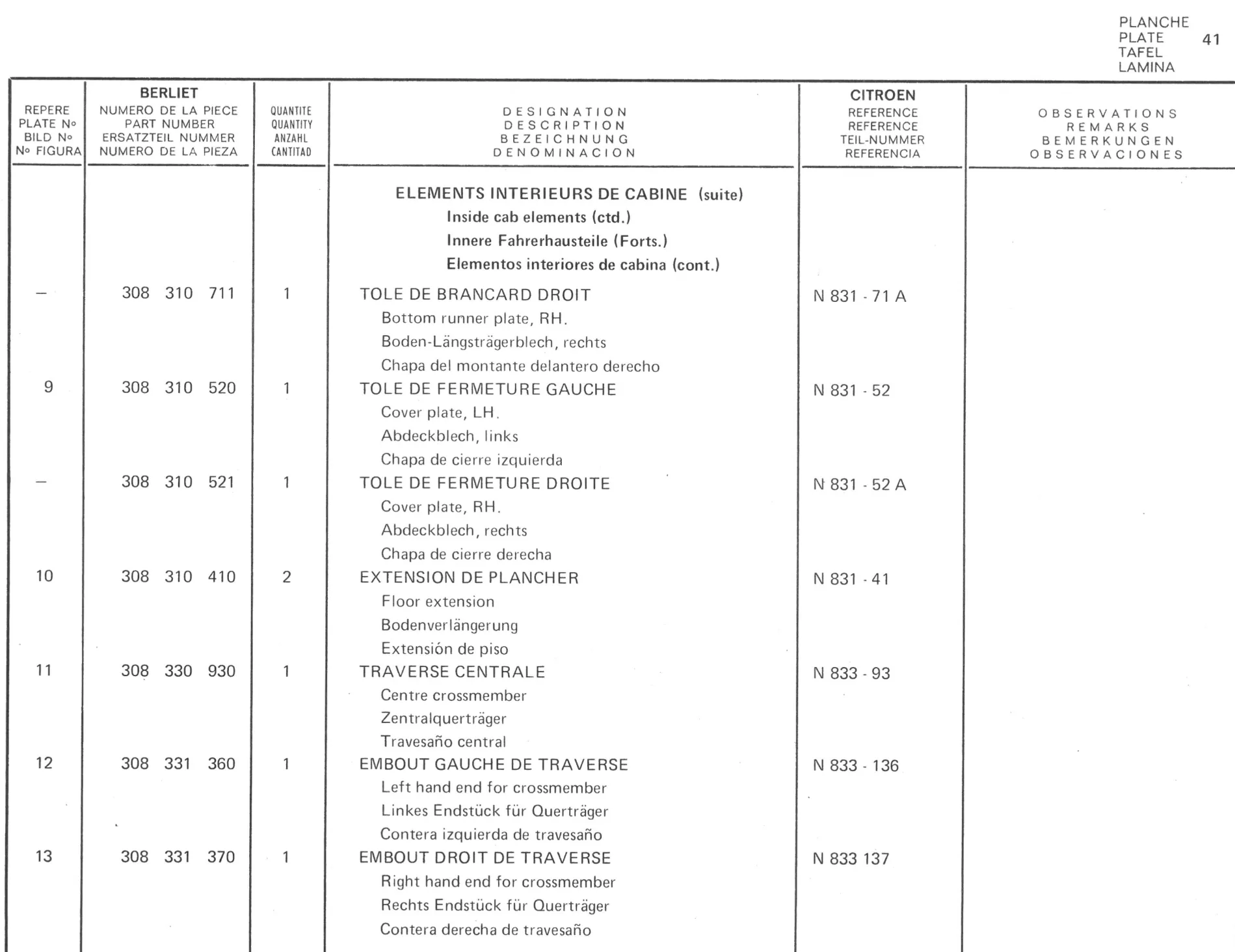 Planche 32: Cabine Elements Exterieurs De Cabine, page 242 of 545 — 350-450-480-490-530 Diesel Spare Parts Catalogue, Tome I
