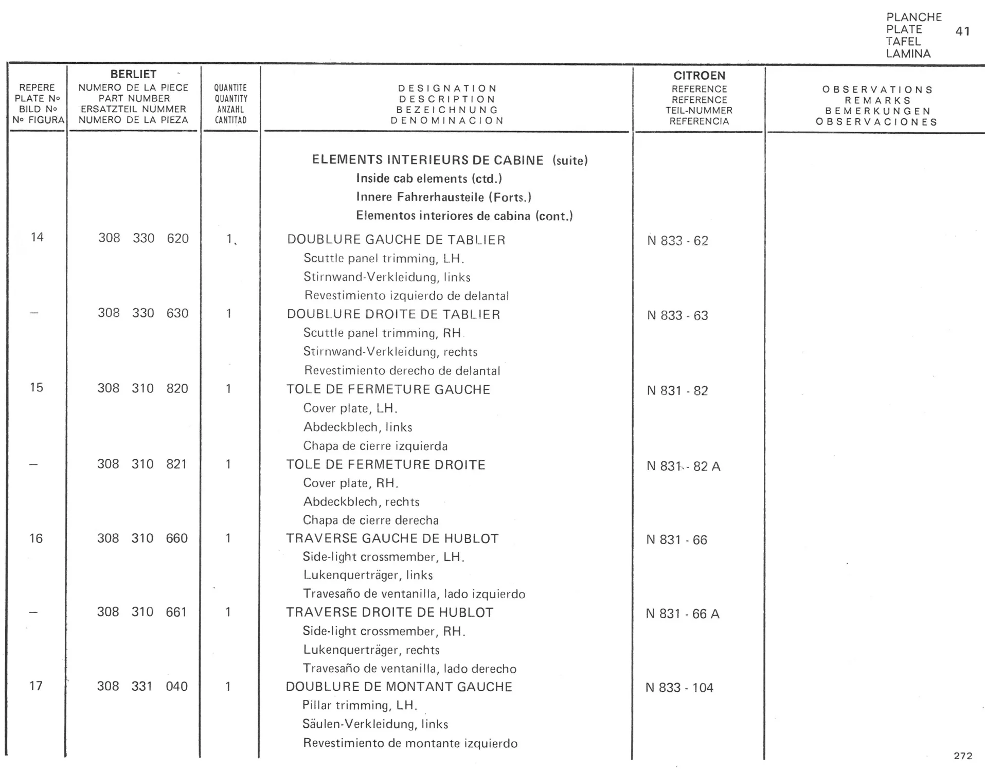 Planche 32: Cabine Elements Exterieurs De Cabine, page 243 of 545 — 350-450-480-490-530 Diesel Spare Parts Catalogue, Tome I
