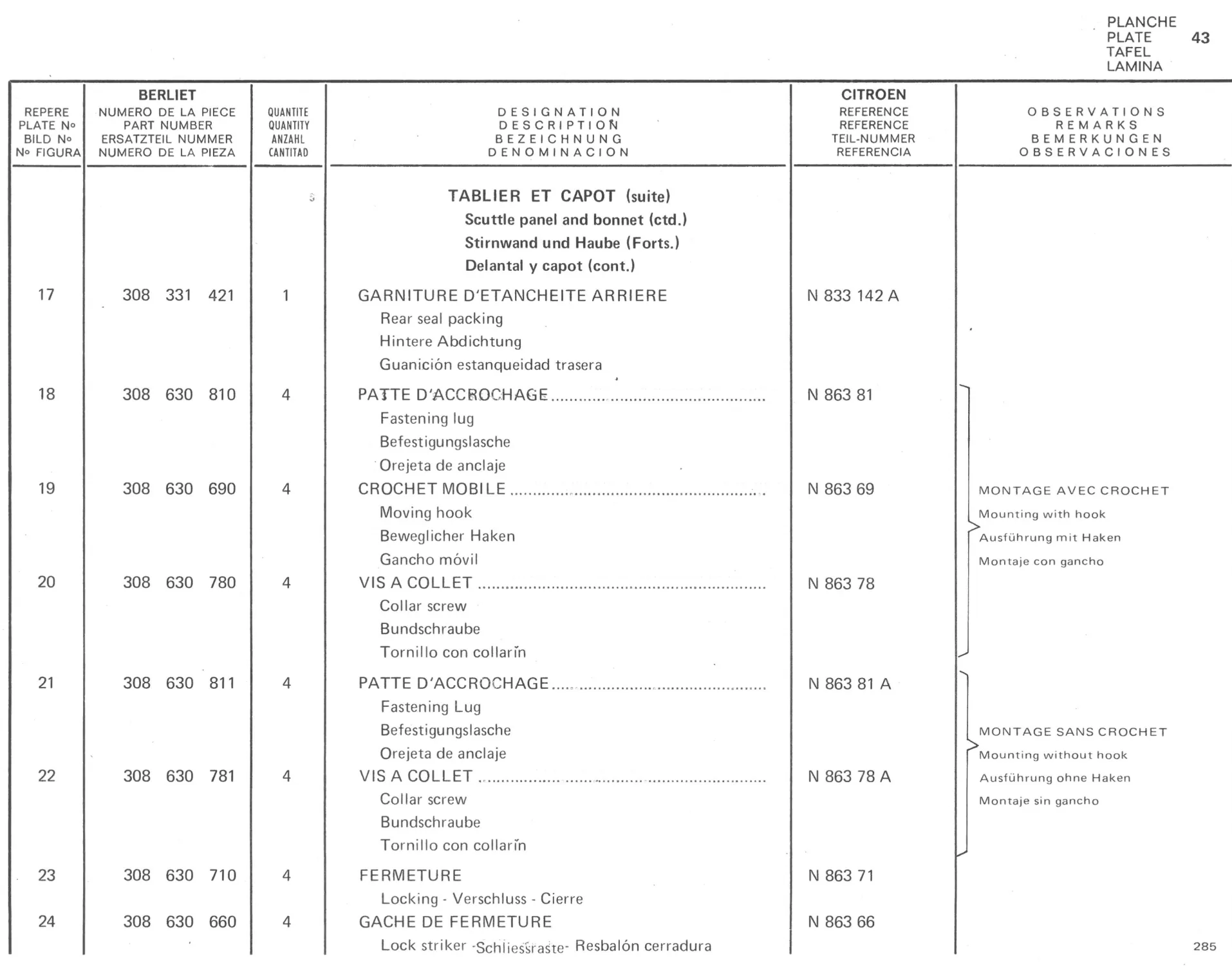 Planche 32: Cabine Elements Exterieurs De Cabine, page 254 of 545 — 350-450-480-490-530 Diesel Spare Parts Catalogue, Tome I