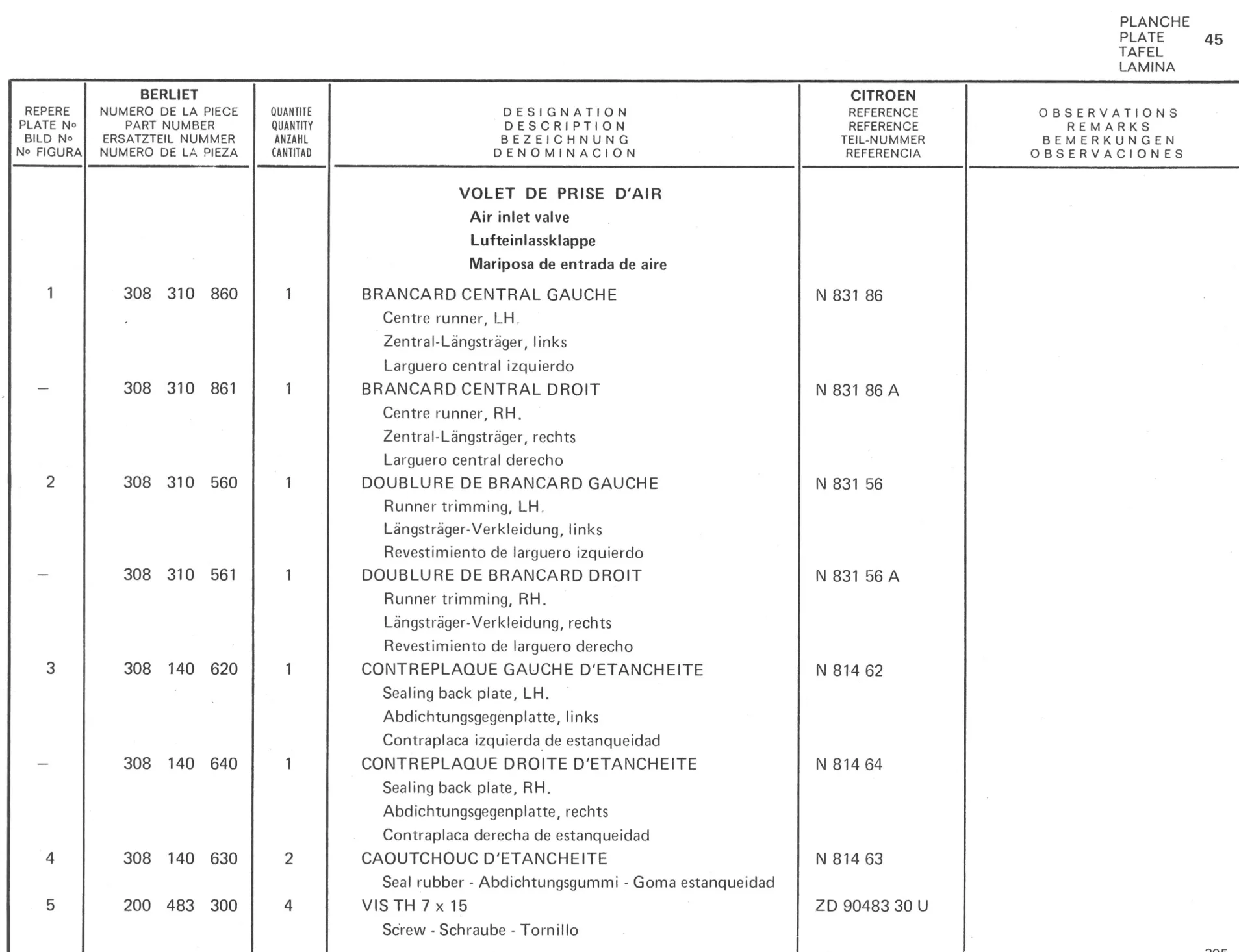 Planche 32: Cabine Elements Exterieurs De Cabine, page 262 of 545 — 350-450-480-490-530 Diesel Spare Parts Catalogue, Tome I
