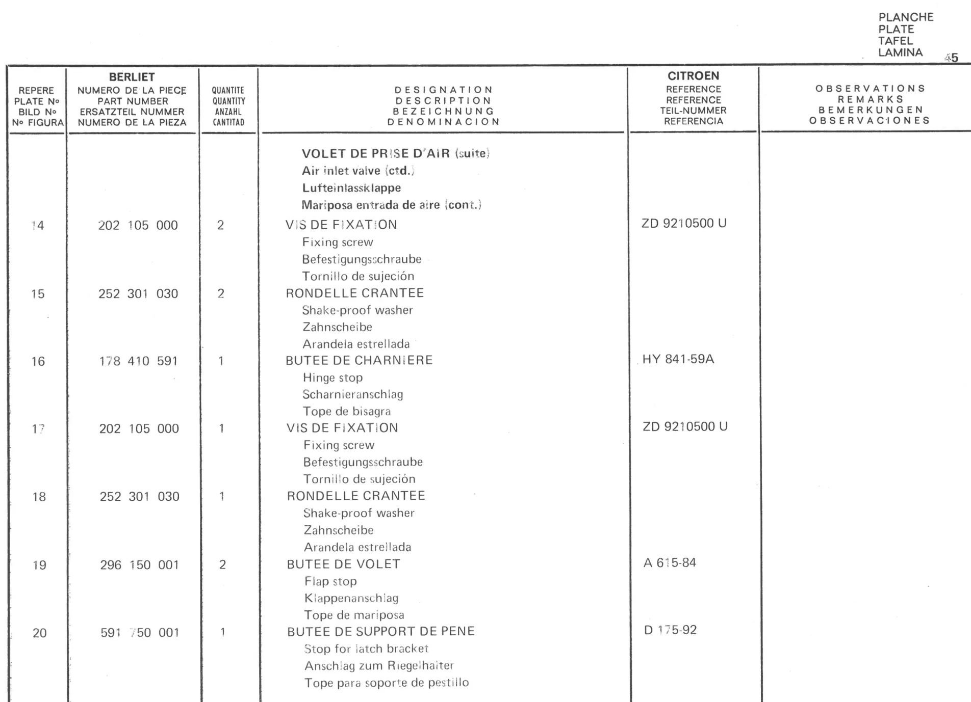 Planche 32: Cabine Elements Exterieurs De Cabine, page 264 of 545 — 350-450-480-490-530 Diesel Spare Parts Catalogue, Tome I
