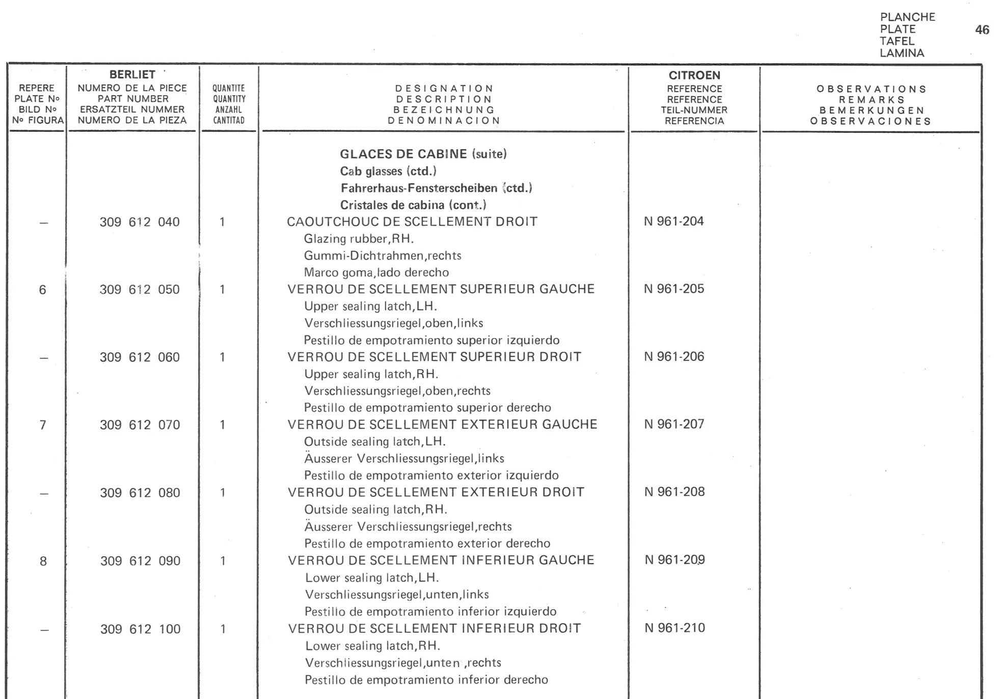 Planche 32: Cabine Elements Exterieurs De Cabine, page 267 of 545 — 350-450-480-490-530 Diesel Spare Parts Catalogue, Tome I