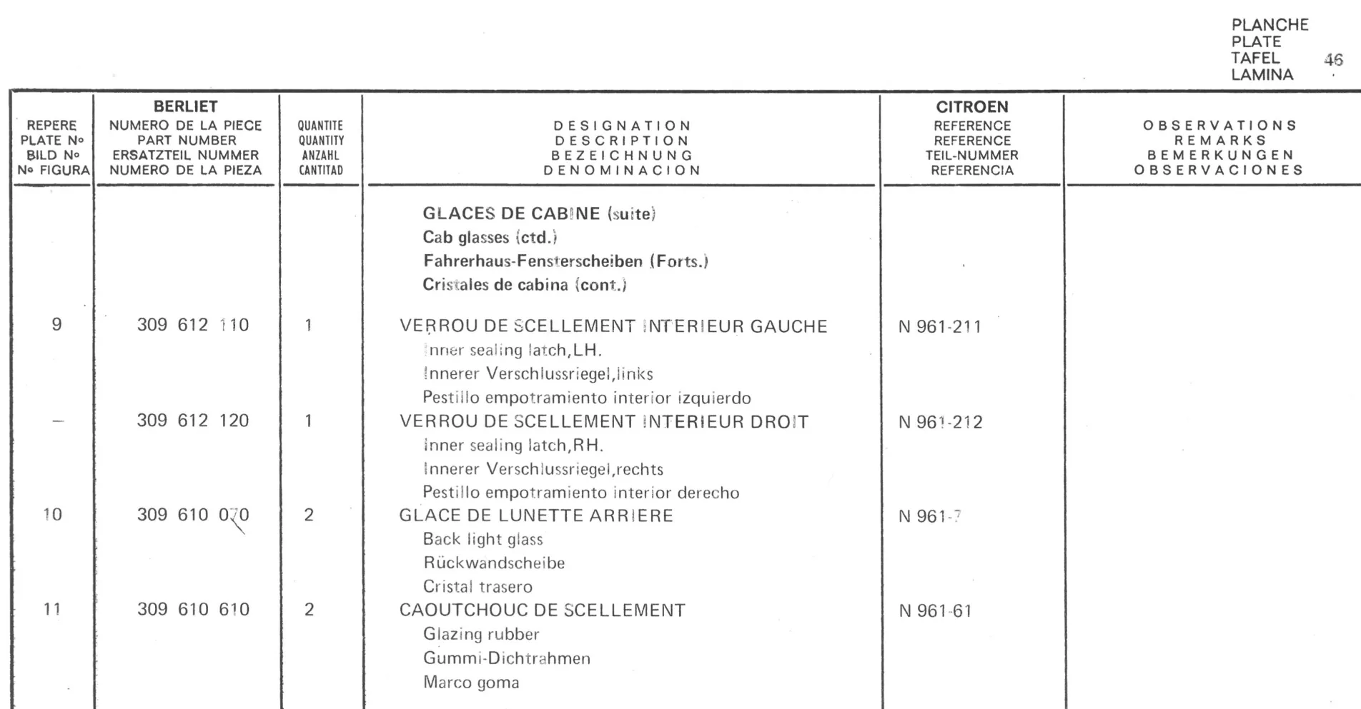Planche 32: Cabine Elements Exterieurs De Cabine, page 268 of 545 — 350-450-480-490-530 Diesel Spare Parts Catalogue, Tome I